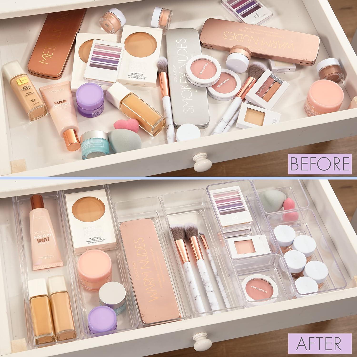 imageSTORi SimpleSort 8Piece Stackable Clear Drawer Organizer Set Multisize Trays Makeup Vanity Storage Bins and Office Desk Drawer Dividers Made in USA