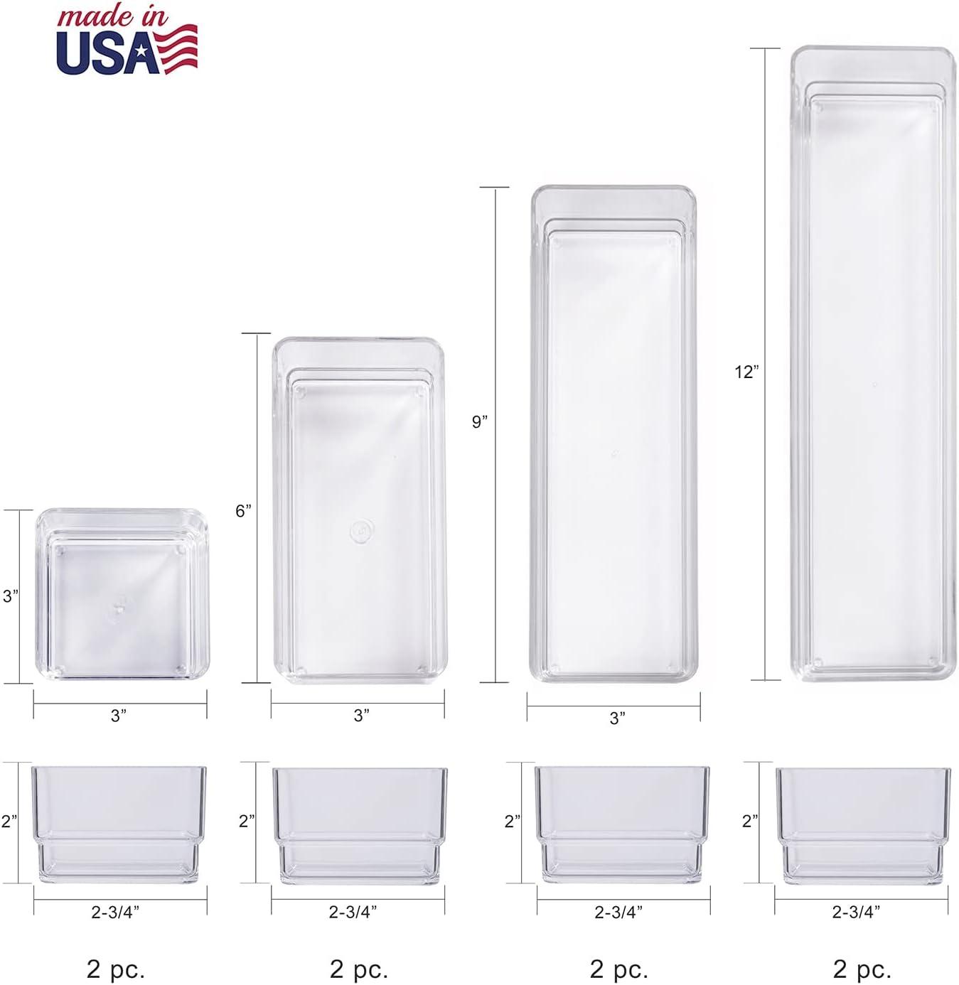 imageSTORi SimpleSort 8Piece Stackable Clear Drawer Organizer Set Multisize Trays Makeup Vanity Storage Bins and Office Desk Drawer Dividers Made in USA