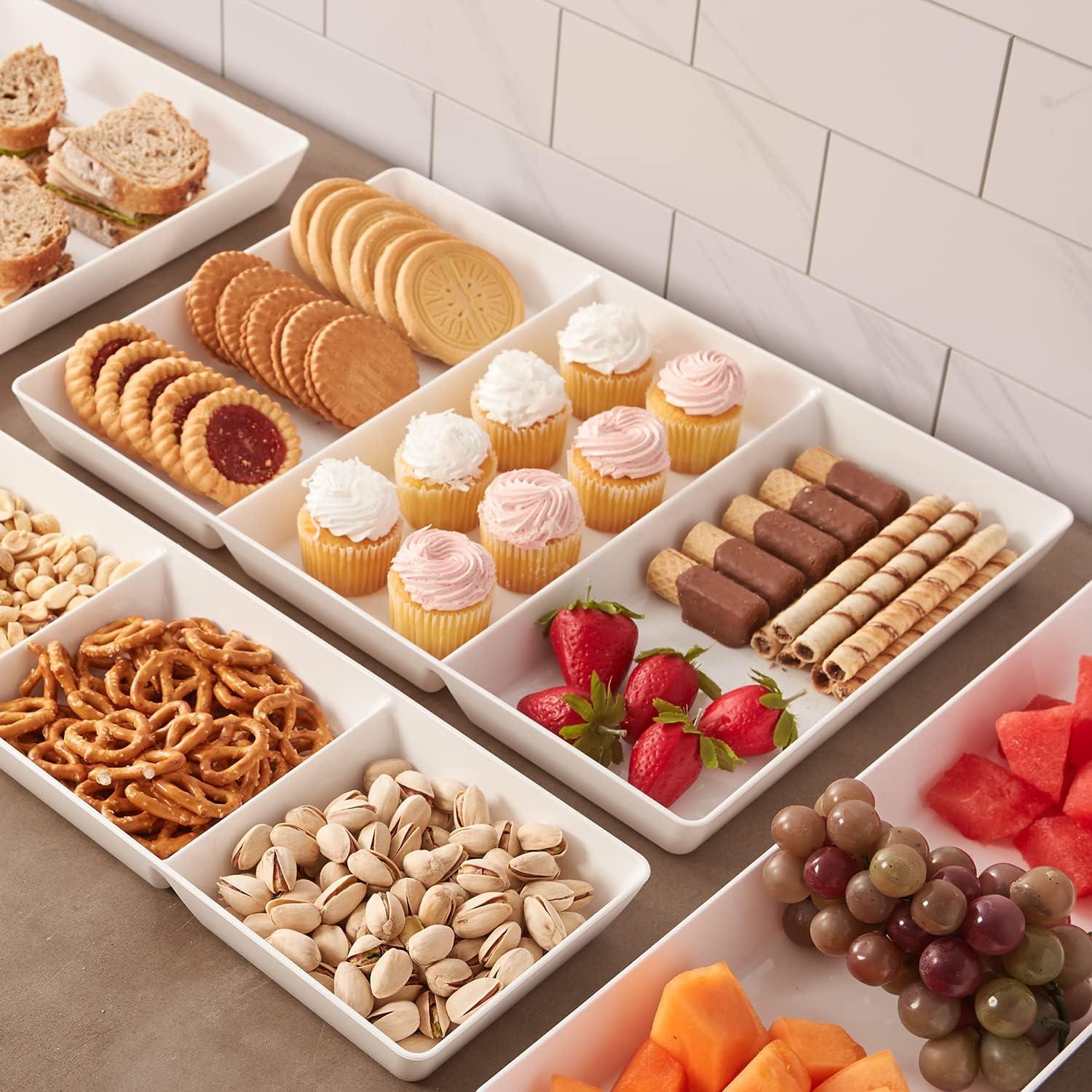 imageUS Acrylic Avant White Plastic Divided Serving Trays Set of 4 15 x 5 Narrow Reusable 3Section Party Platters Serve Appetizers Fruit Veggies ampamp Desserts BPAFree ampamp Made in USA15 x 10