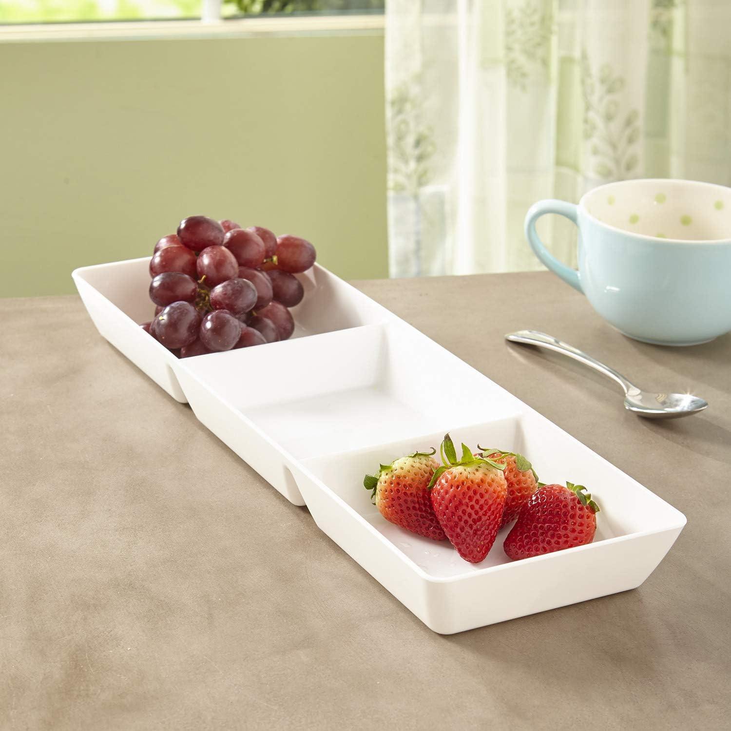 imageUS Acrylic Avant White Plastic Divided Serving Trays Set of 4 15 x 5 Narrow Reusable 3Section Party Platters Serve Appetizers Fruit Veggies ampamp Desserts BPAFree ampamp Made in USA15 x 5