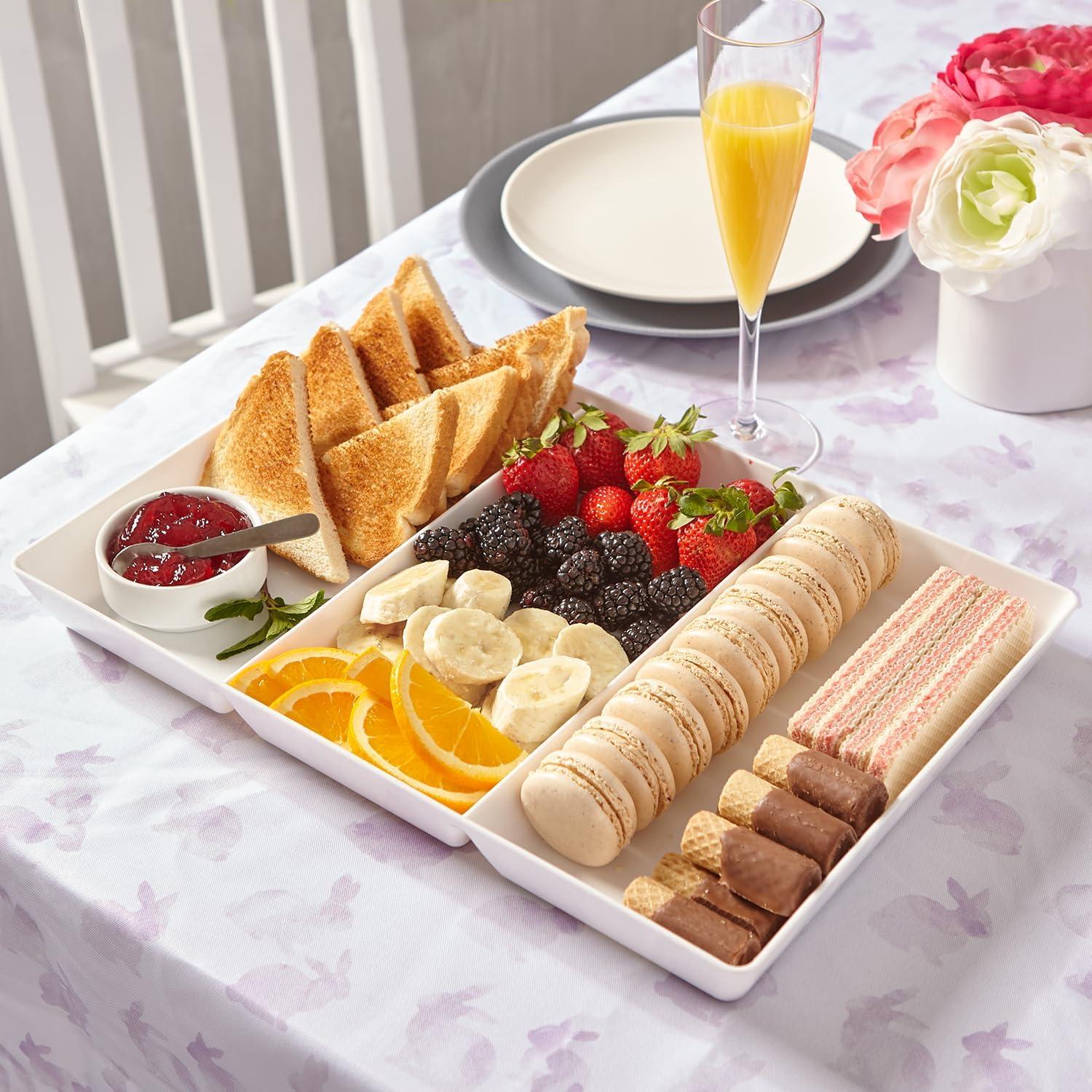 imageUS Acrylic Avant White Plastic Divided Serving Trays Set of 4 15 x 5 Narrow Reusable 3Section Party Platters Serve Appetizers Fruit Veggies ampamp Desserts BPAFree ampamp Made in USA15 x 10