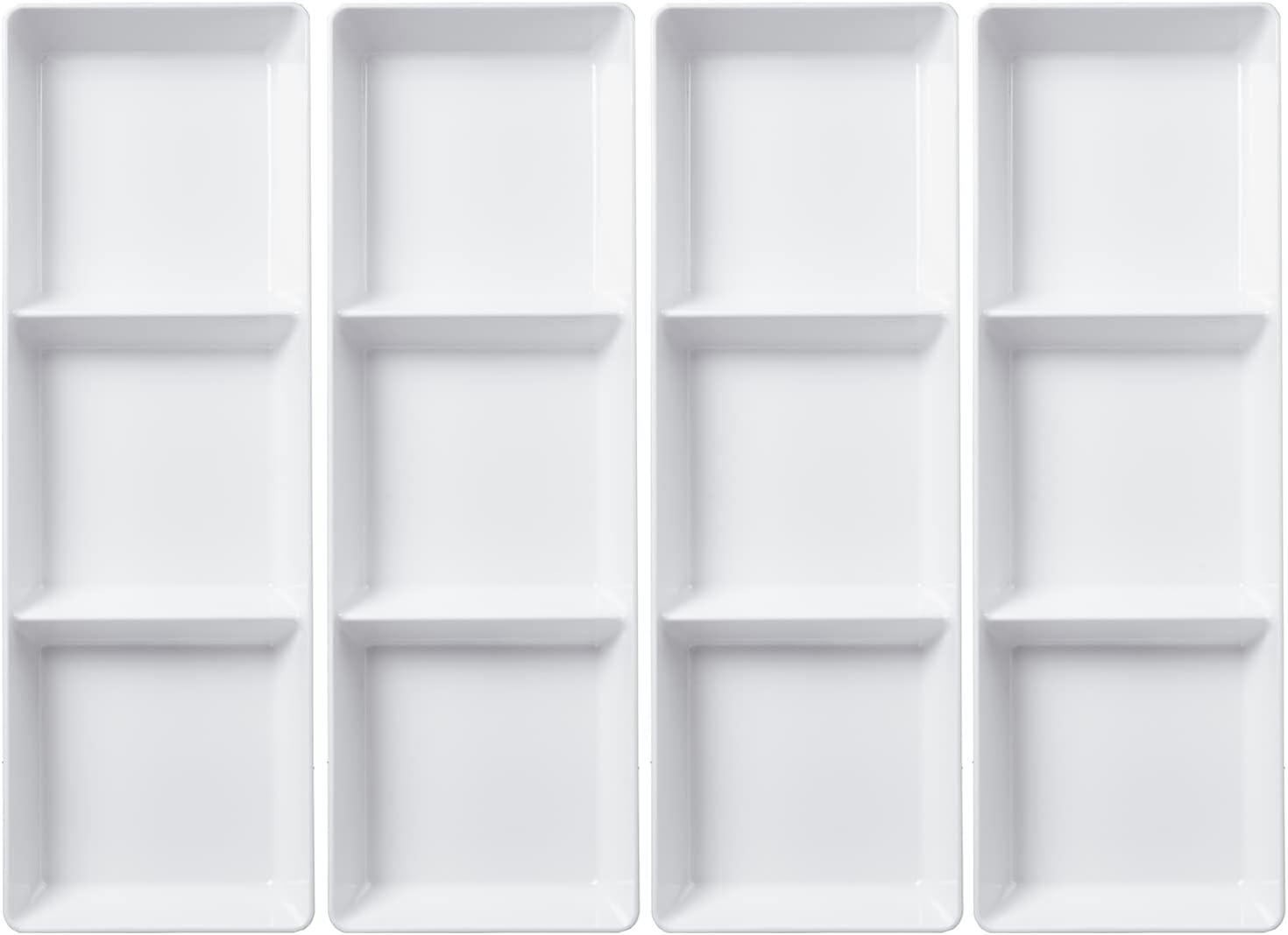 imageUS Acrylic Avant White Plastic Divided Serving Trays Set of 4 15 x 5 Narrow Reusable 3Section Party Platters Serve Appetizers Fruit Veggies ampamp Desserts BPAFree ampamp Made in USA15 x 5