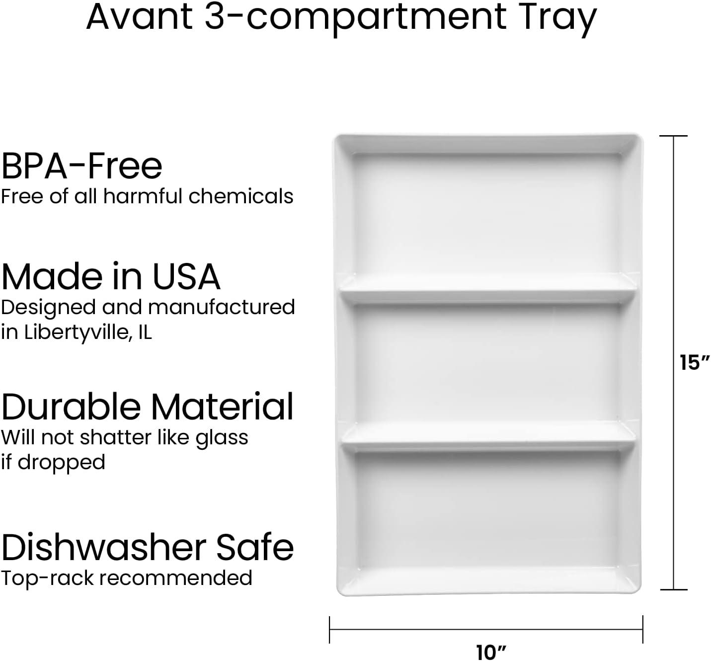 imageUS Acrylic Avant White Plastic Divided Serving Trays Set of 4 15 x 5 Narrow Reusable 3Section Party Platters Serve Appetizers Fruit Veggies ampamp Desserts BPAFree ampamp Made in USA15 x 10