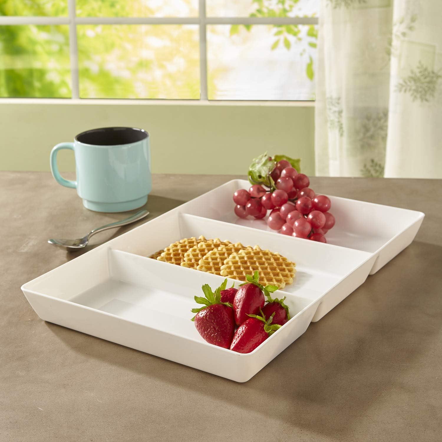 imageUS Acrylic Avant White Plastic Divided Serving Trays Set of 4 15 x 5 Narrow Reusable 3Section Party Platters Serve Appetizers Fruit Veggies ampamp Desserts BPAFree ampamp Made in USA15 x 10