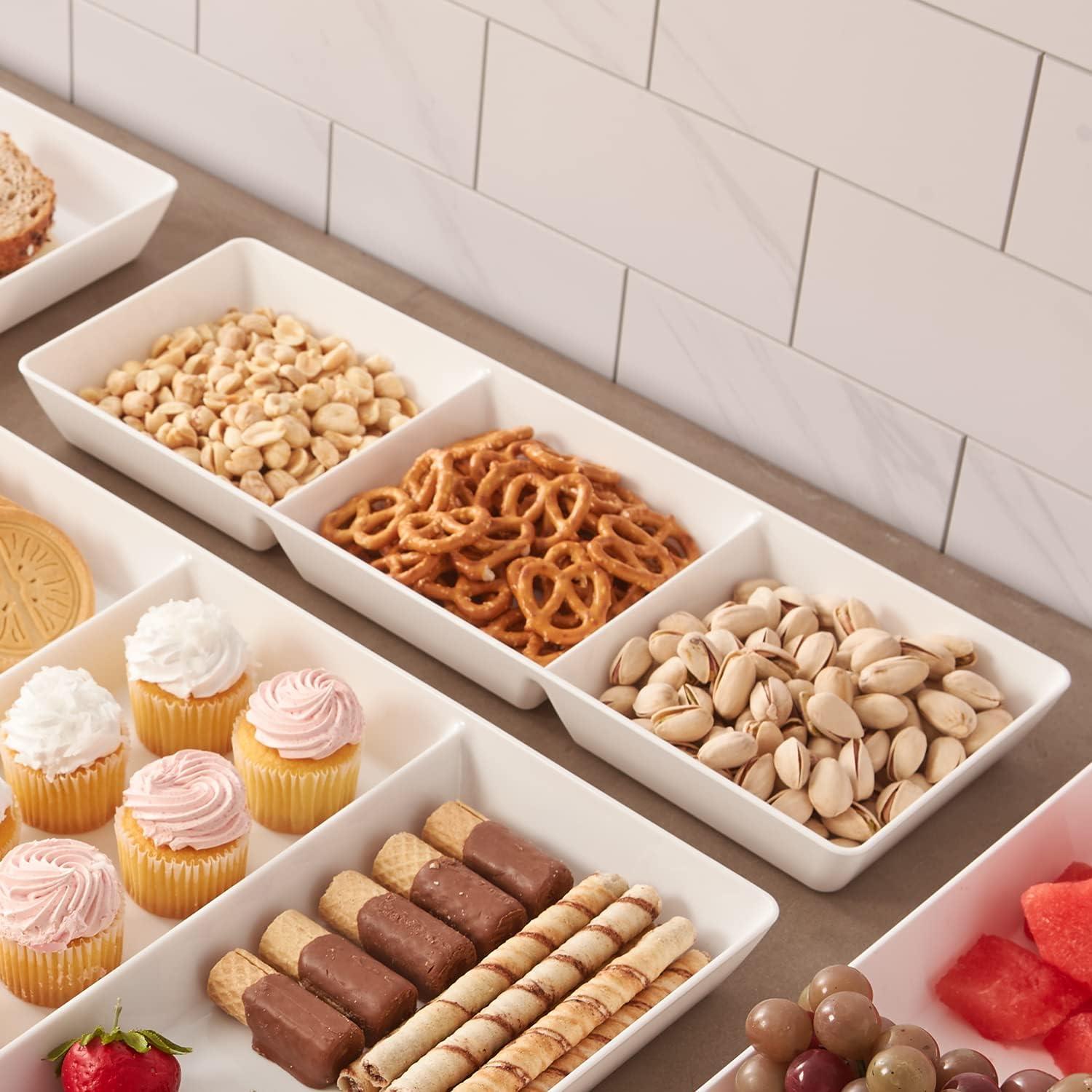 imageUS Acrylic Avant White Plastic Divided Serving Trays Set of 4 15 x 5 Narrow Reusable 3Section Party Platters Serve Appetizers Fruit Veggies ampamp Desserts BPAFree ampamp Made in USA15 x 5