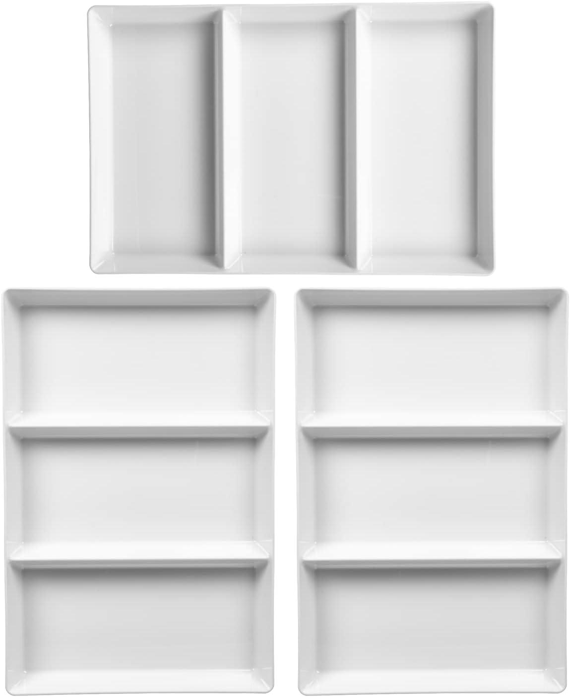 imageUS Acrylic Avant White Plastic Divided Serving Trays Set of 4 15 x 5 Narrow Reusable 3Section Party Platters Serve Appetizers Fruit Veggies ampamp Desserts BPAFree ampamp Made in USA15 x 10