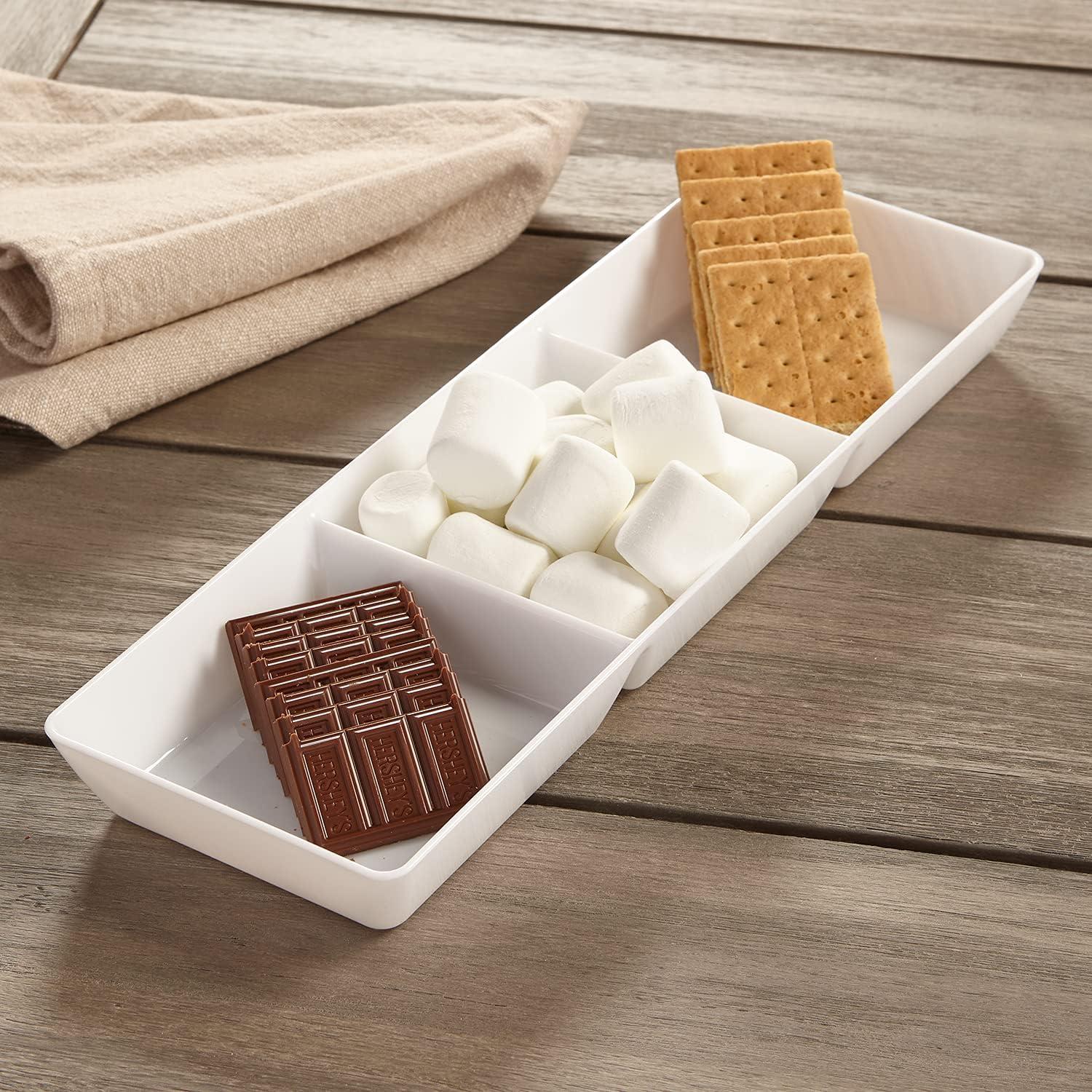 imageUS Acrylic Avant White Plastic Divided Serving Trays Set of 4 15 x 5 Narrow Reusable 3Section Party Platters Serve Appetizers Fruit Veggies ampamp Desserts BPAFree ampamp Made in USA15 x 5