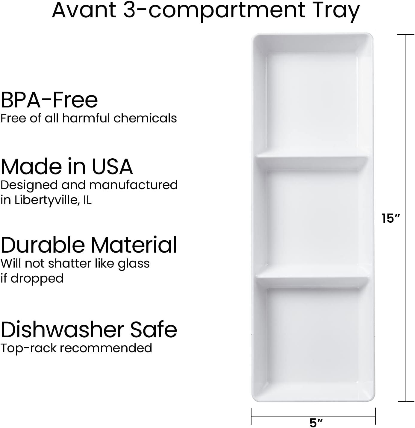 imageUS Acrylic Avant White Plastic Divided Serving Trays Set of 4 15 x 5 Narrow Reusable 3Section Party Platters Serve Appetizers Fruit Veggies ampamp Desserts BPAFree ampamp Made in USA15 x 5