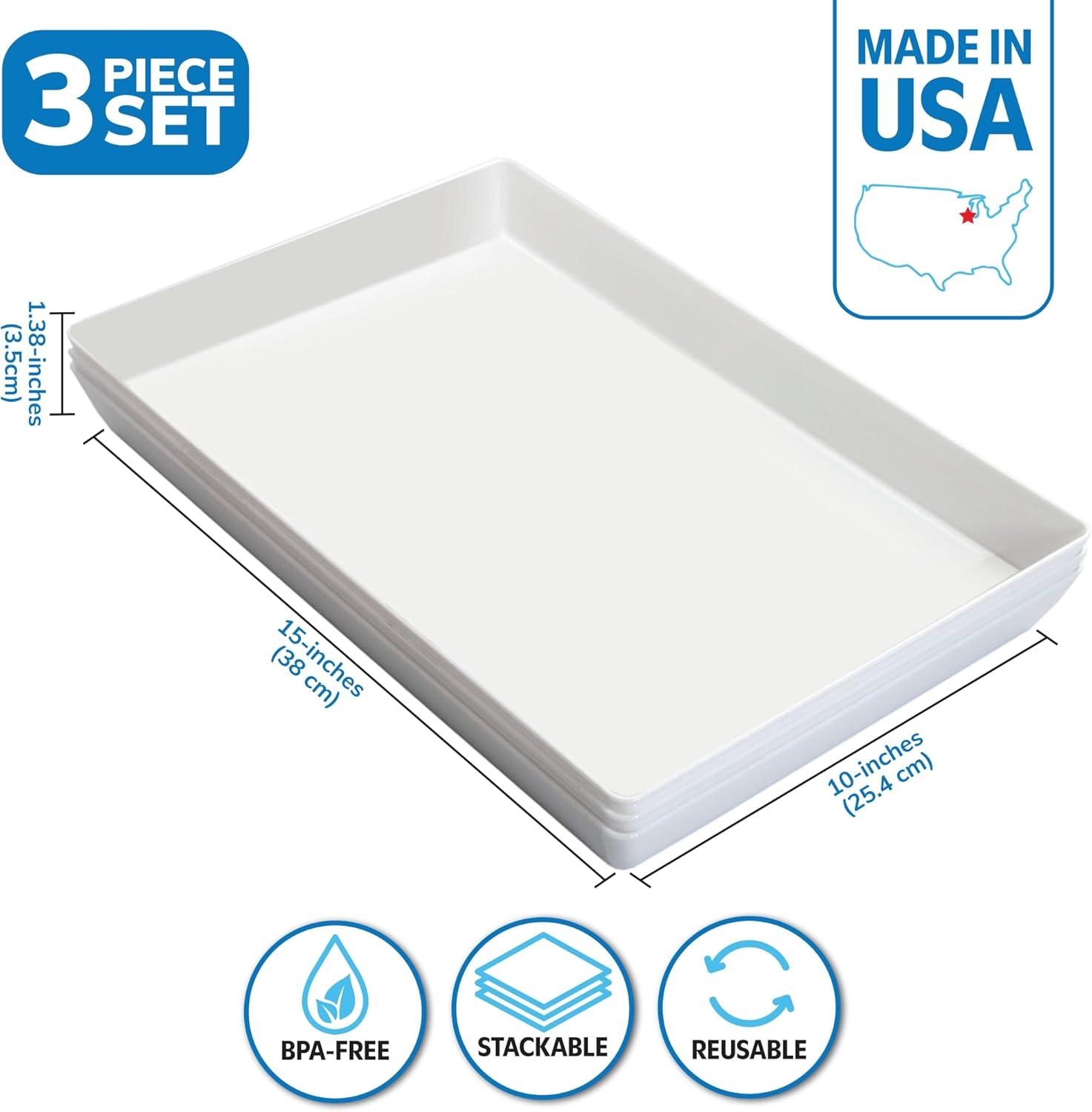 imageUS Acrylic Avant White Plastic Serving Trays Set of 4 15 x 5 Narrow Reusable Rectangular Party Platters Serve Appetizers Fruit Veggies ampamp Desserts BPAFree ampamp Made in USA15 x 10