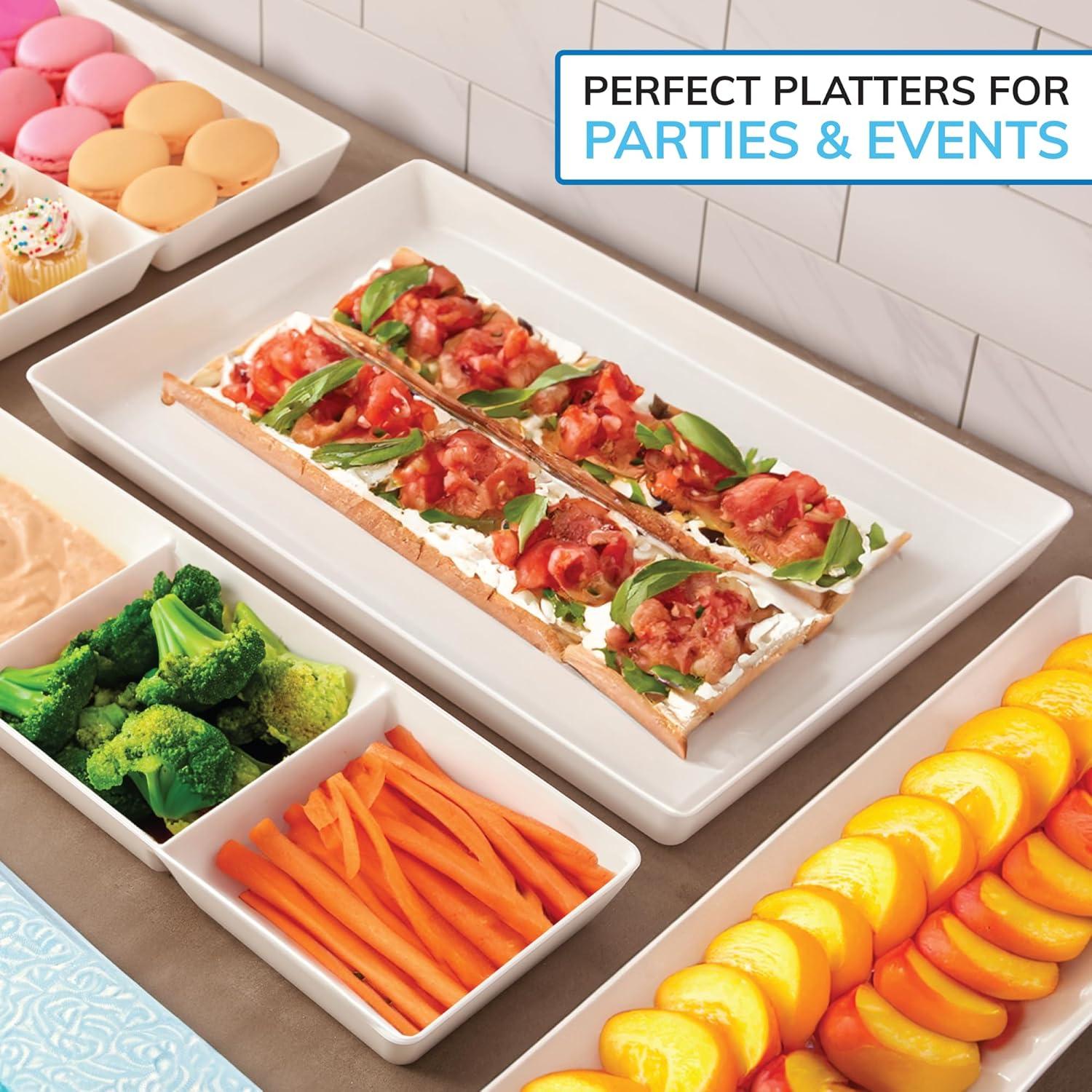 imageUS Acrylic Avant White Plastic Serving Trays Set of 4 15 x 5 Narrow Reusable Rectangular Party Platters Serve Appetizers Fruit Veggies ampamp Desserts BPAFree ampamp Made in USA15 x 10