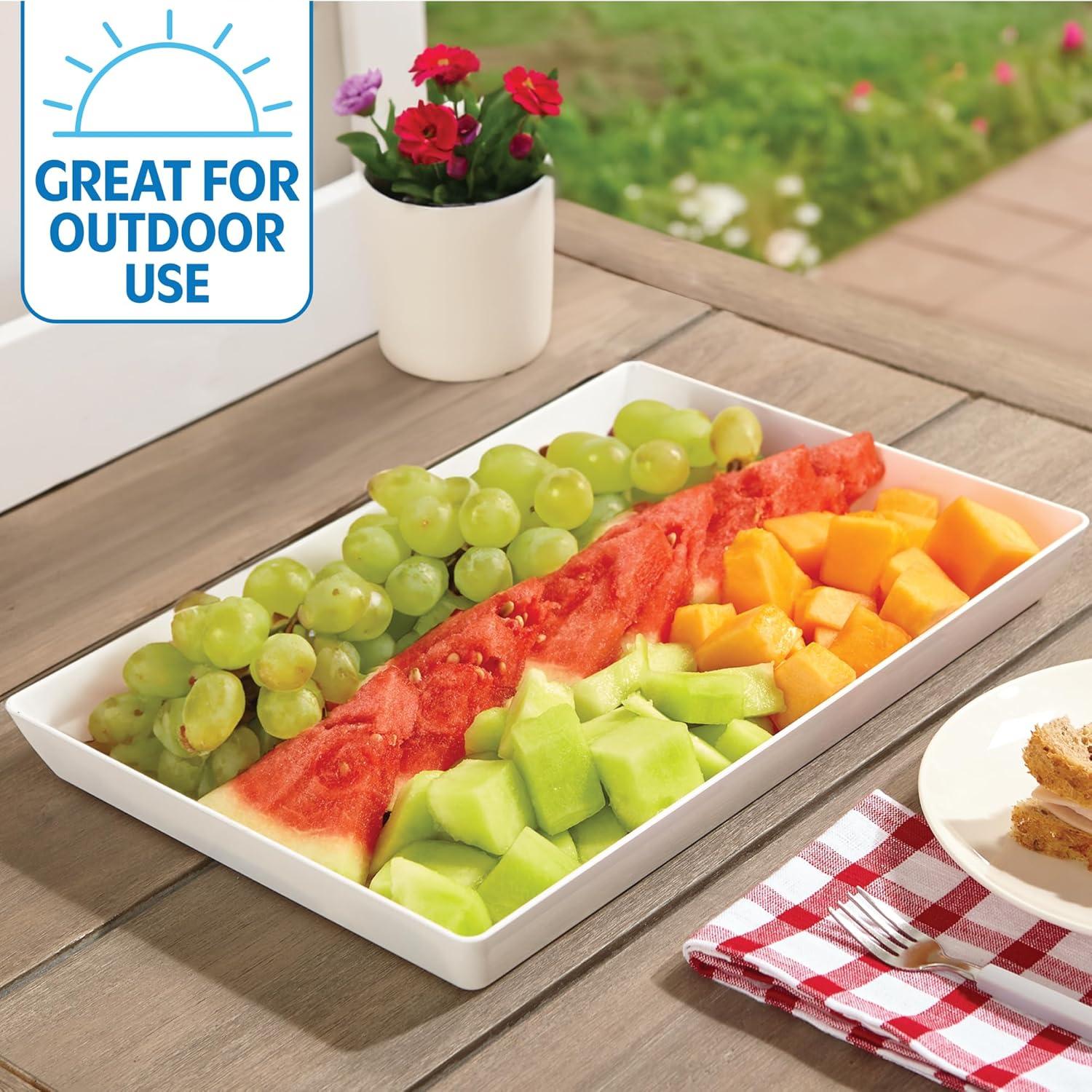 imageUS Acrylic Avant White Plastic Serving Trays Set of 4 15 x 5 Narrow Reusable Rectangular Party Platters Serve Appetizers Fruit Veggies ampamp Desserts BPAFree ampamp Made in USA15 x 10