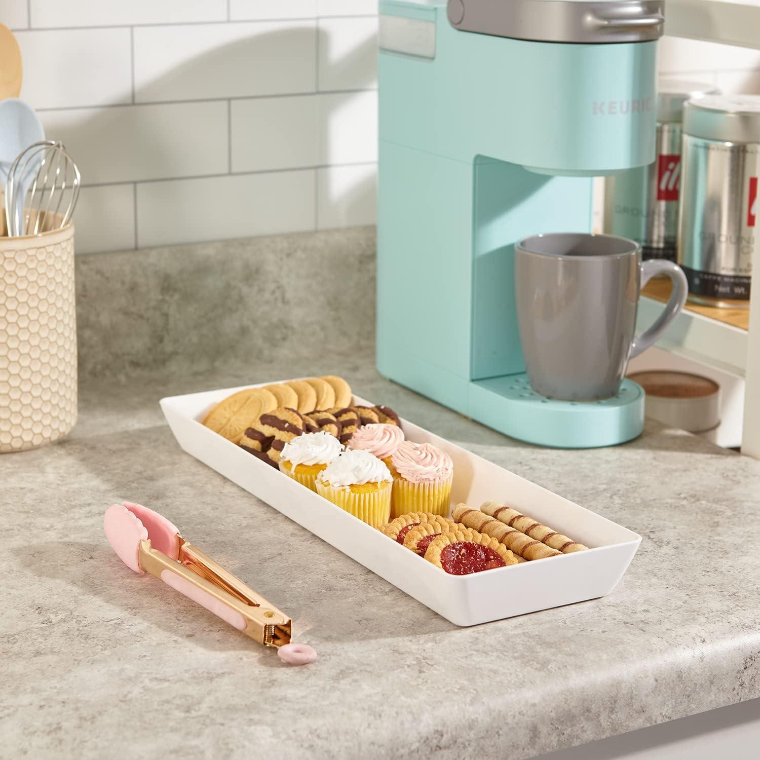 imageUS Acrylic Avant White Serving Trays 15quotx5quot Bundle 4 Each 3 Compartment and Open Narrow Trays Made in USA