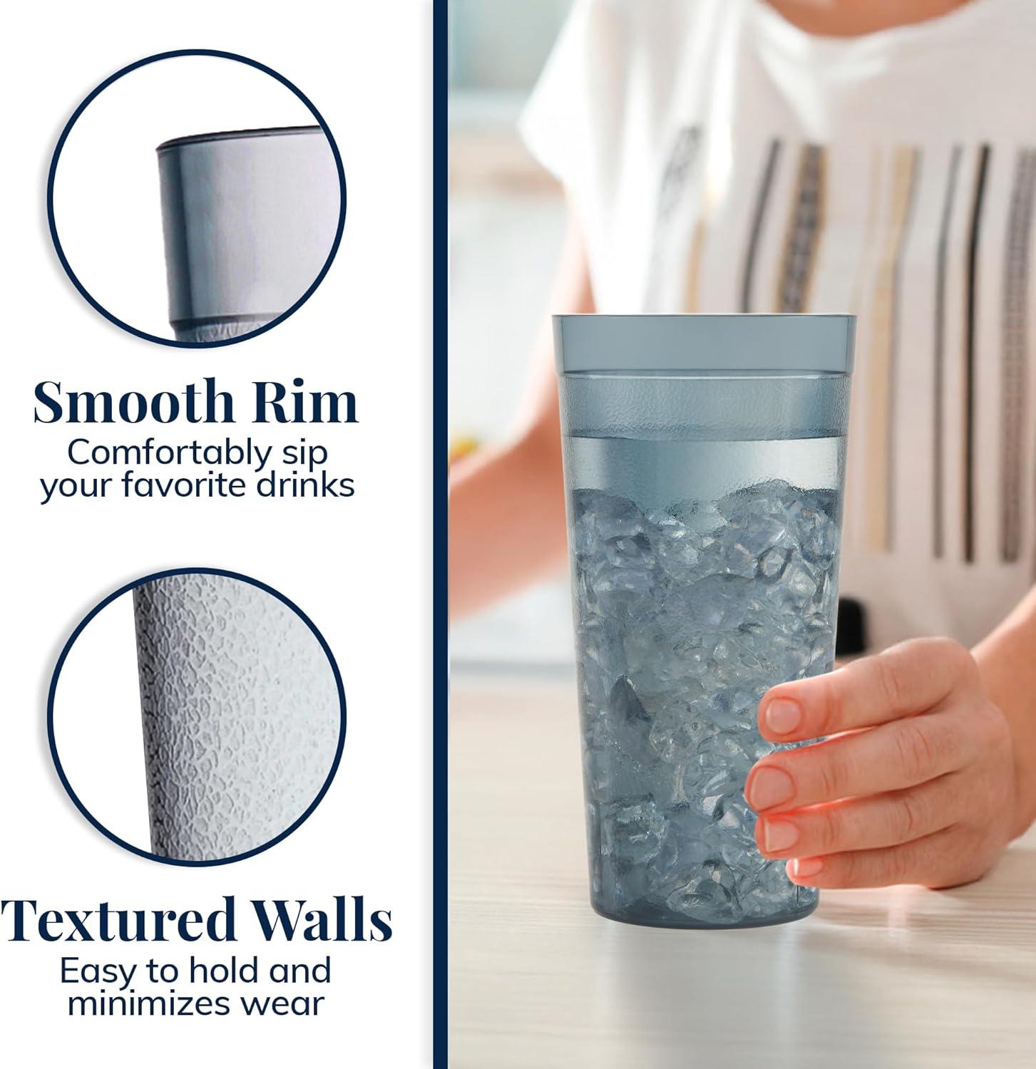 imageUS Acrylic Cafe Plastic Reusable Tumblers Set of 16 20ounce Water Cups in Clear Value Set of Restaurant Style Drinking Glasses Stackable BPAfree Made in the USA Toprack Dishwasher SafeGray