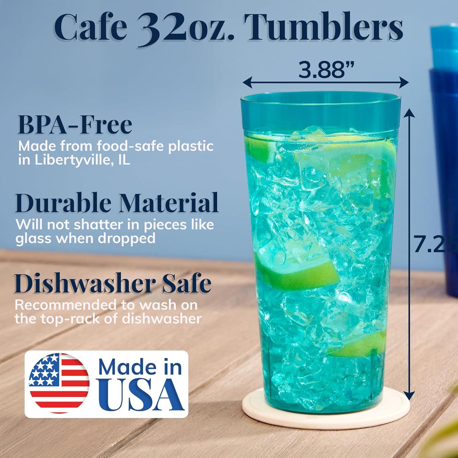 imageUS Acrylic Cafe Plastic Reusable Tumblers Set of 16 20ounce Water Cups in Clear Value Set of Restaurant Style Drinking Glasses Stackable BPAfree Made in the USA Toprack Dishwasher SafeAssorted