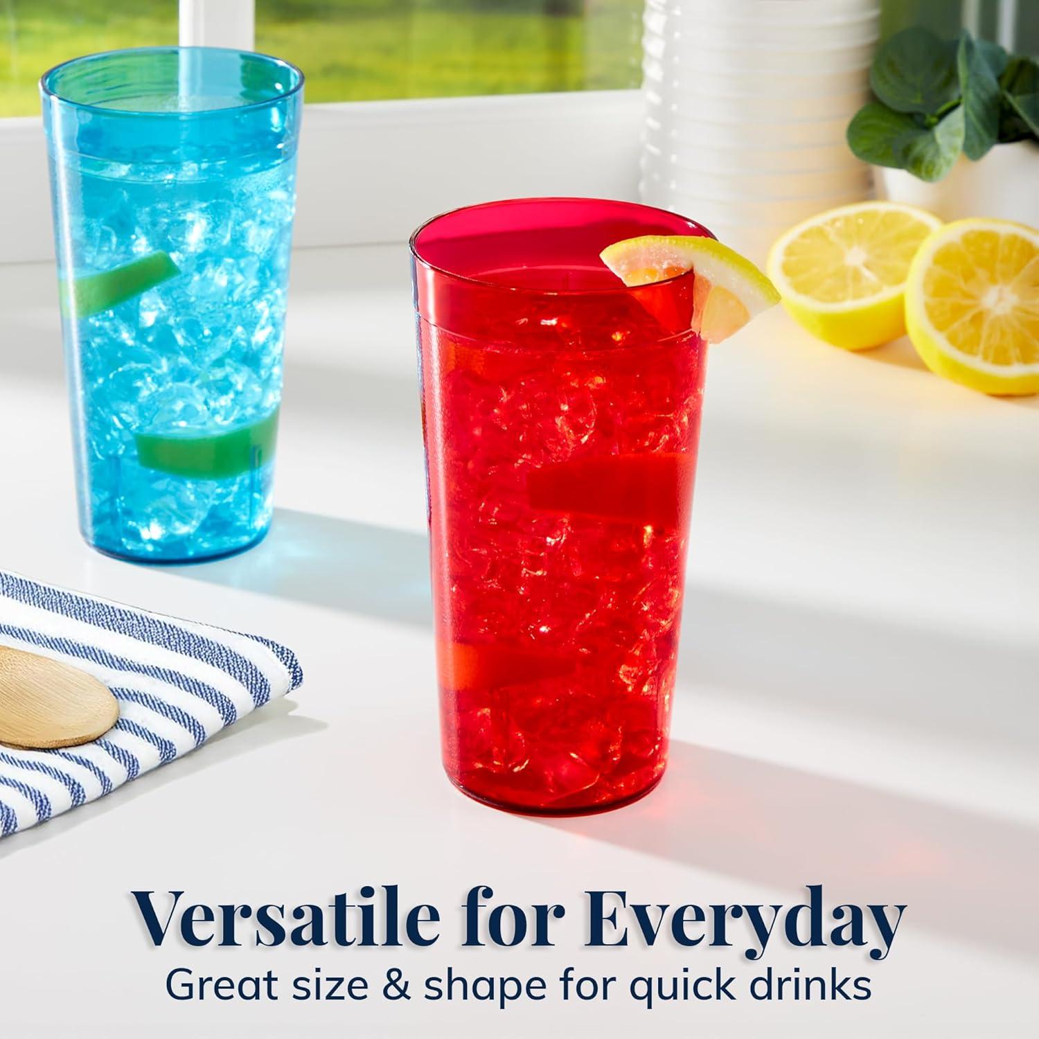 imageUS Acrylic Cafe Plastic Reusable Tumblers Set of 16 20ounce Water Cups in Clear Value Set of Restaurant Style Drinking Glasses Stackable BPAfree Made in the USA Toprack Dishwasher SafeAssorted