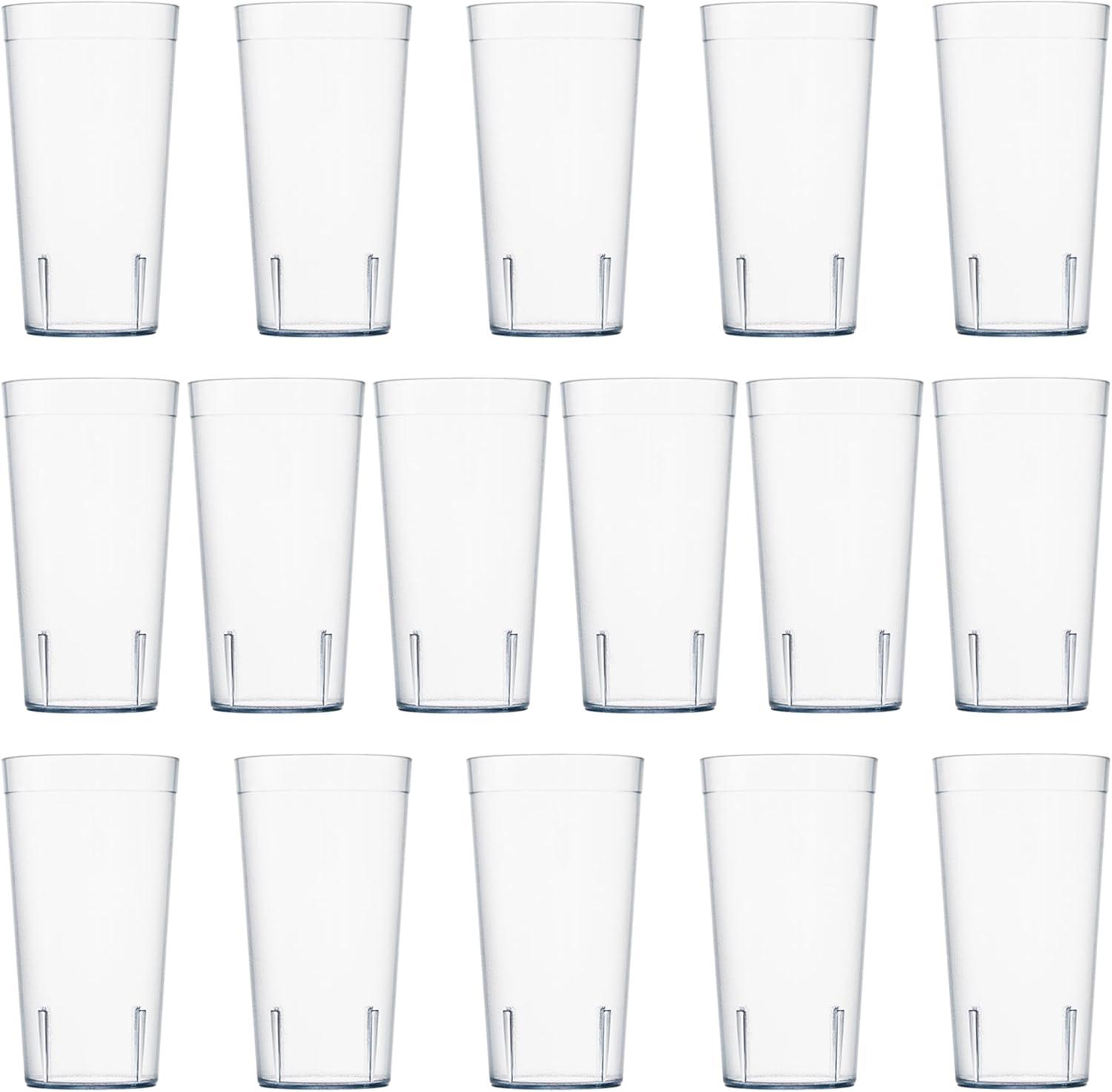 imageUS Acrylic Cafe Plastic Reusable Tumblers Set of 16 20ounce Water Cups in Clear Value Set of Restaurant Style Drinking Glasses Stackable BPAfree Made in the USA Toprack Dishwasher SafeClear