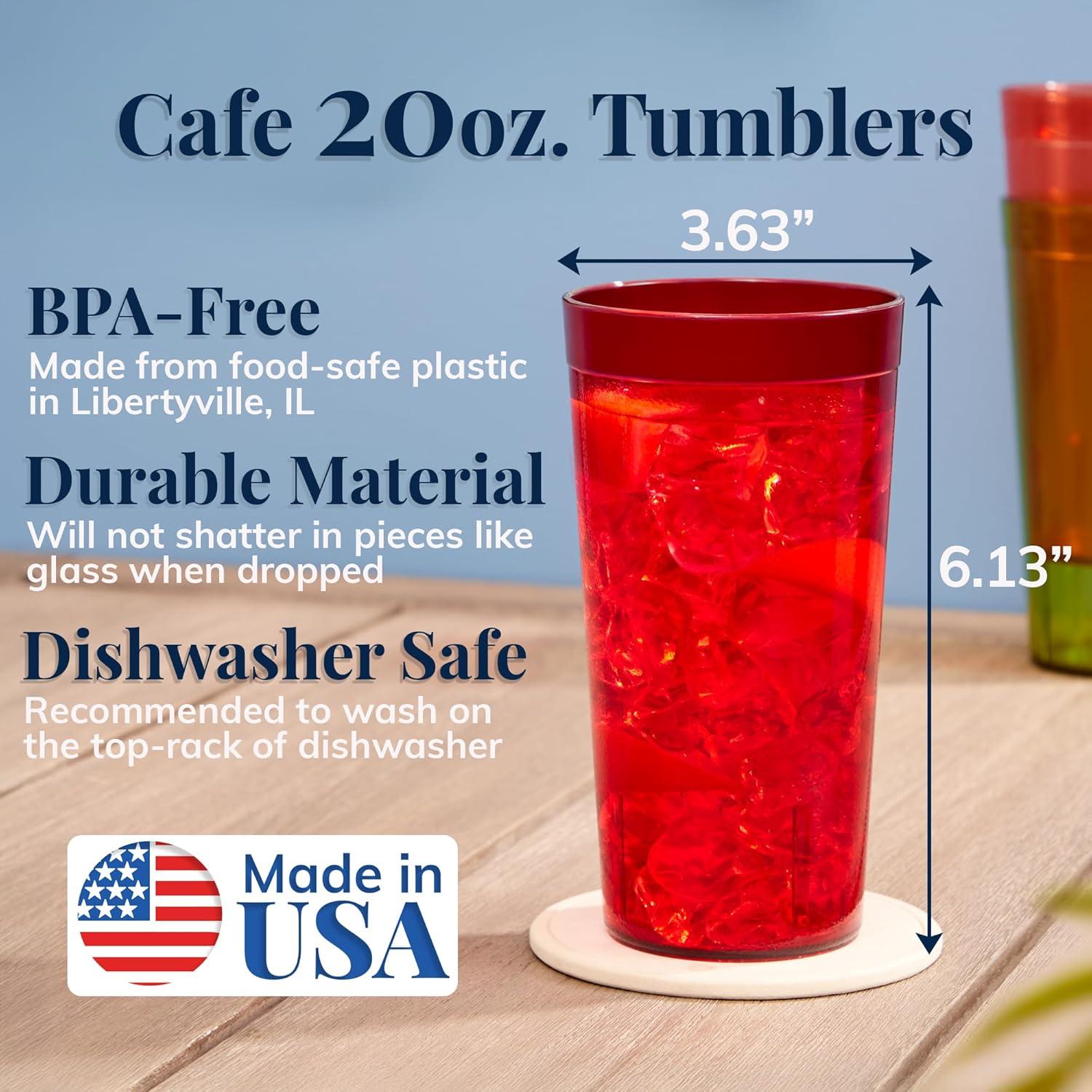 imageUS Acrylic Cafe Plastic Reusable Tumblers Set of 16 20ounce Water Cups in Clear Value Set of Restaurant Style Drinking Glasses Stackable BPAfree Made in the USA Toprack Dishwasher SafeAssorted
