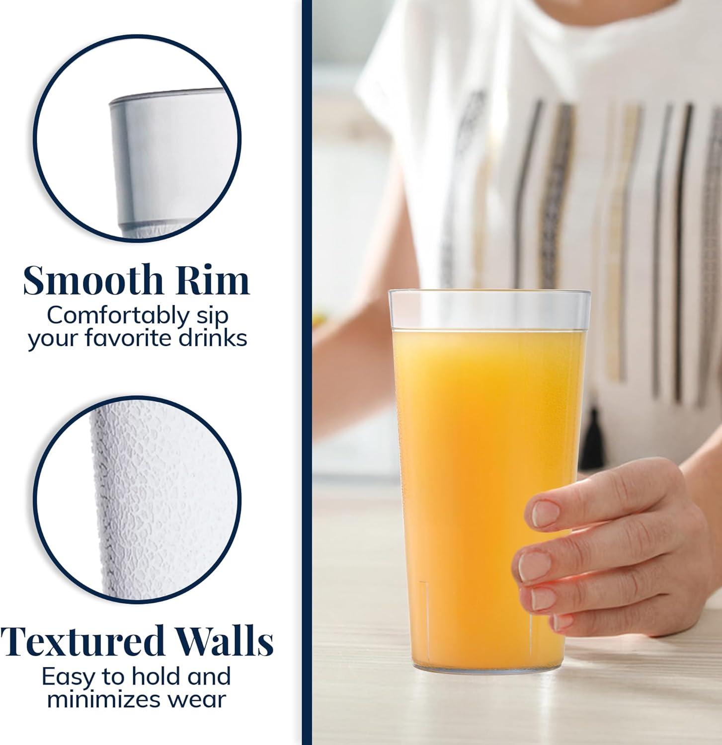 imageUS Acrylic Cafe Plastic Reusable Tumblers Set of 16 20ounce Water Cups in Clear Value Set of Restaurant Style Drinking Glasses Stackable BPAfree Made in the USA Toprack Dishwasher SafeClear