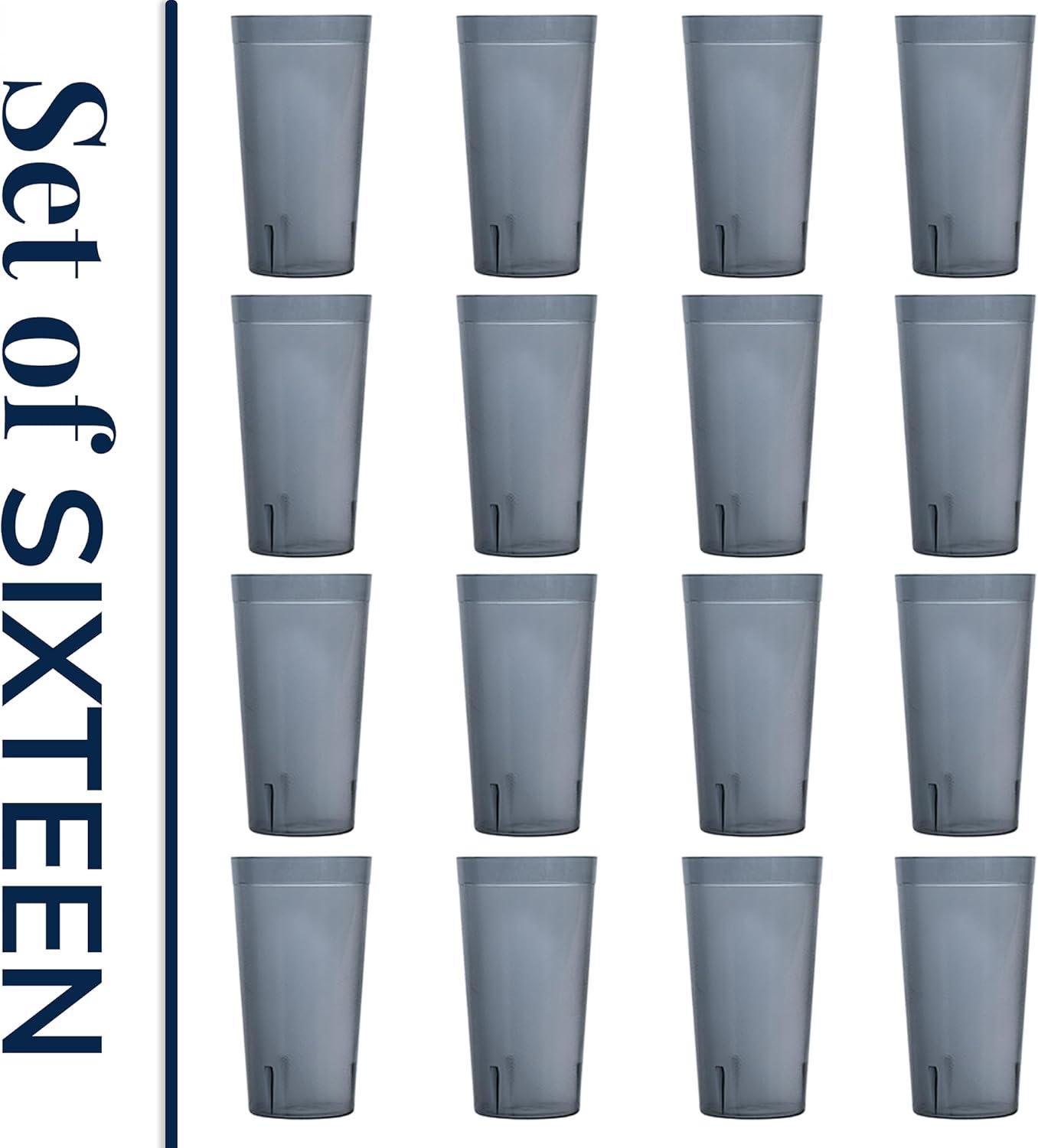imageUS Acrylic Cafe Plastic Reusable Tumblers Set of 16 20ounce Water Cups in Clear Value Set of Restaurant Style Drinking Glasses Stackable BPAfree Made in the USA Toprack Dishwasher SafeGray