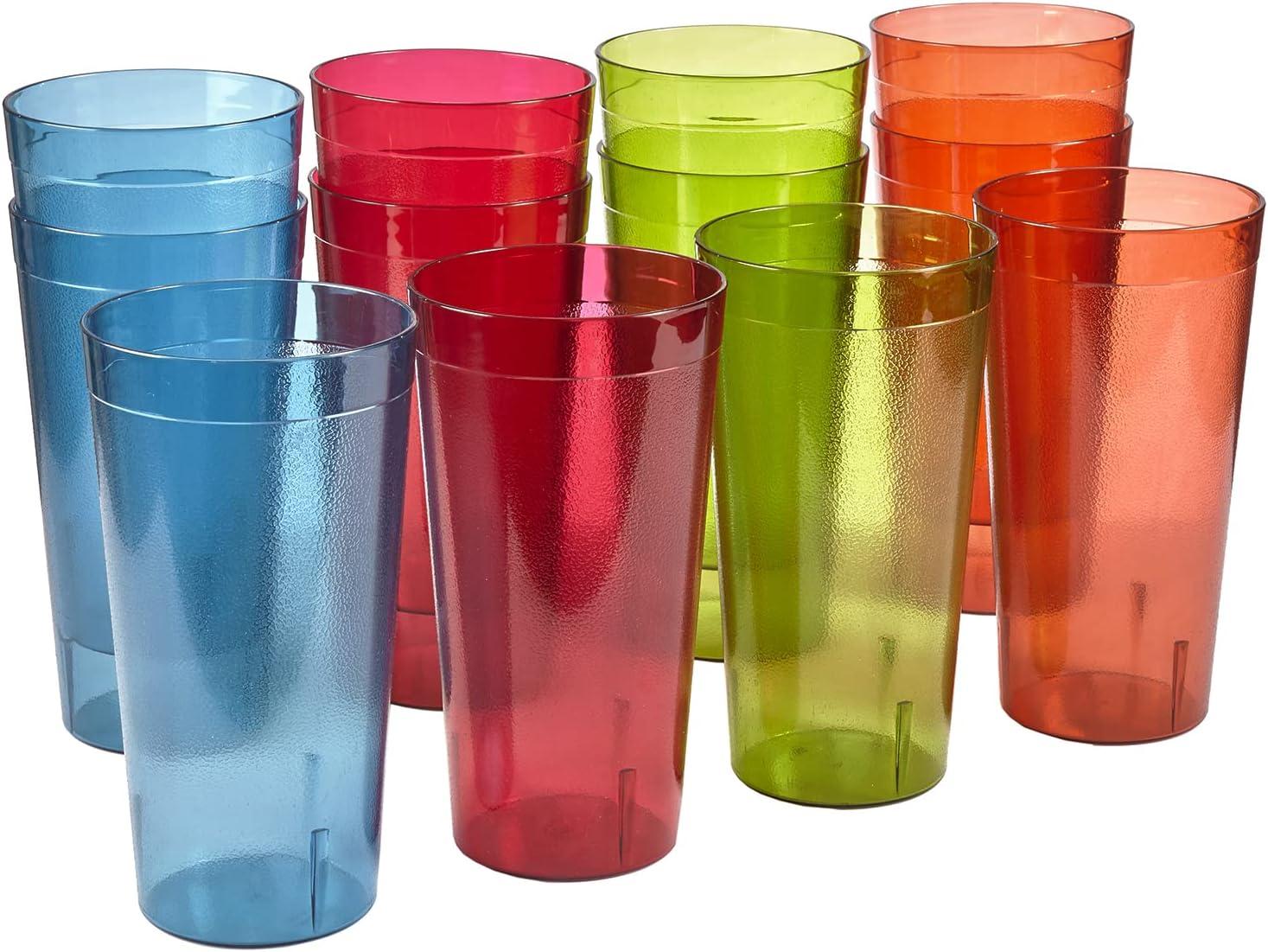 imageUS Acrylic Cafe Plastic Reusable Tumblers Set of 16 20ounce Water Cups in Clear Value Set of Restaurant Style Drinking Glasses Stackable BPAfree Made in the USA Toprack Dishwasher SafeAssorted