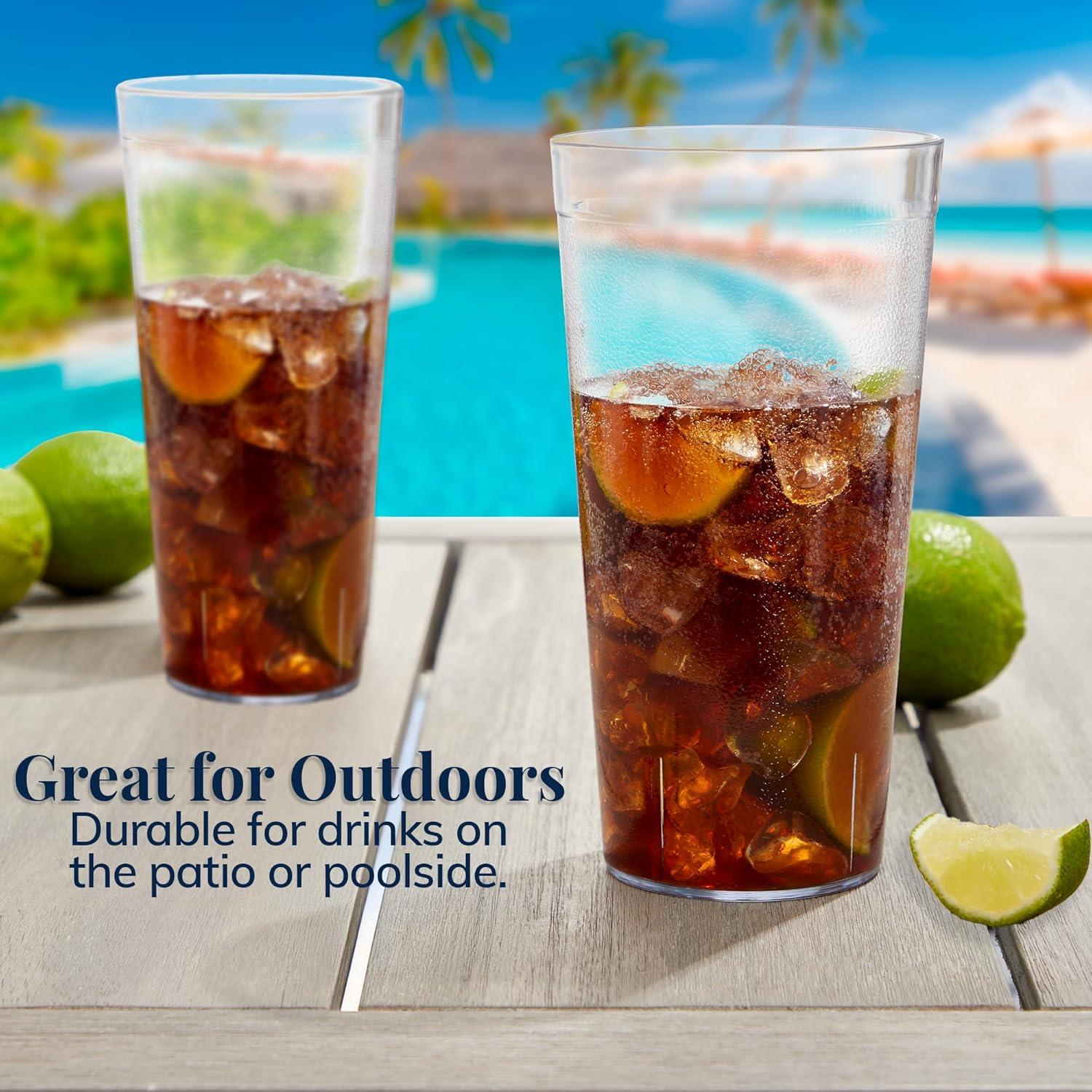 imageUS Acrylic Cafe Plastic Reusable Tumblers Set of 16 20ounce Water Cups in Clear Value Set of Restaurant Style Drinking Glasses Stackable BPAfree Made in the USA Toprack Dishwasher SafeClear