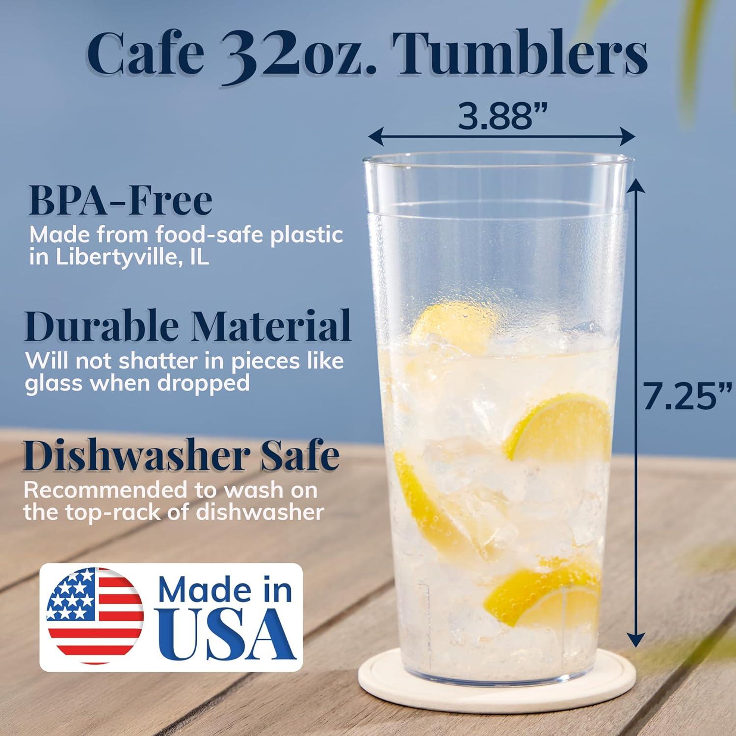 imageUS Acrylic Cafe Plastic Reusable Tumblers Set of 16 20ounce Water Cups in Clear Value Set of Restaurant Style Drinking Glasses Stackable BPAfree Made in the USA Toprack Dishwasher SafeClear