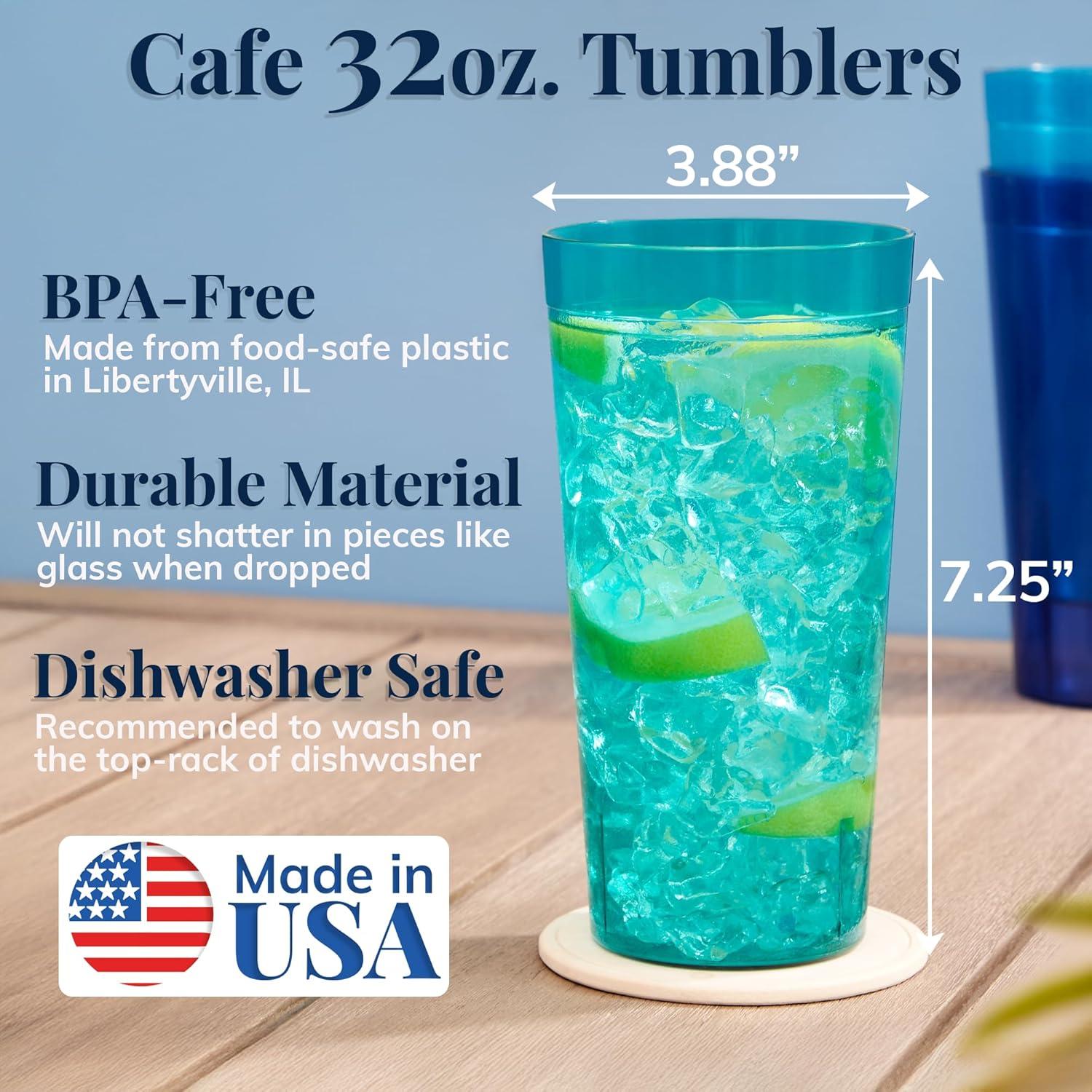 imageUS Acrylic Cafe Plastic Reusable Tumblers Set of 16 20ounce Water Cups in Clear Value Set of Restaurant Style Drinking Glasses Stackable BPAfree Made in the USA Toprack Dishwasher SafeCoastal