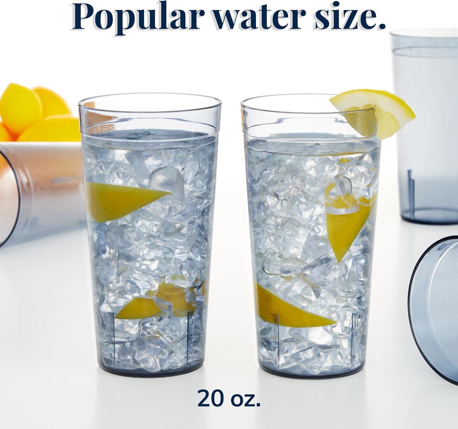 imageUS Acrylic Cafe Plastic Reusable Tumblers Set of 16 20ounce Water Cups in Clear Value Set of Restaurant Style Drinking Glasses Stackable BPAfree Made in the USA Toprack Dishwasher SafeGray