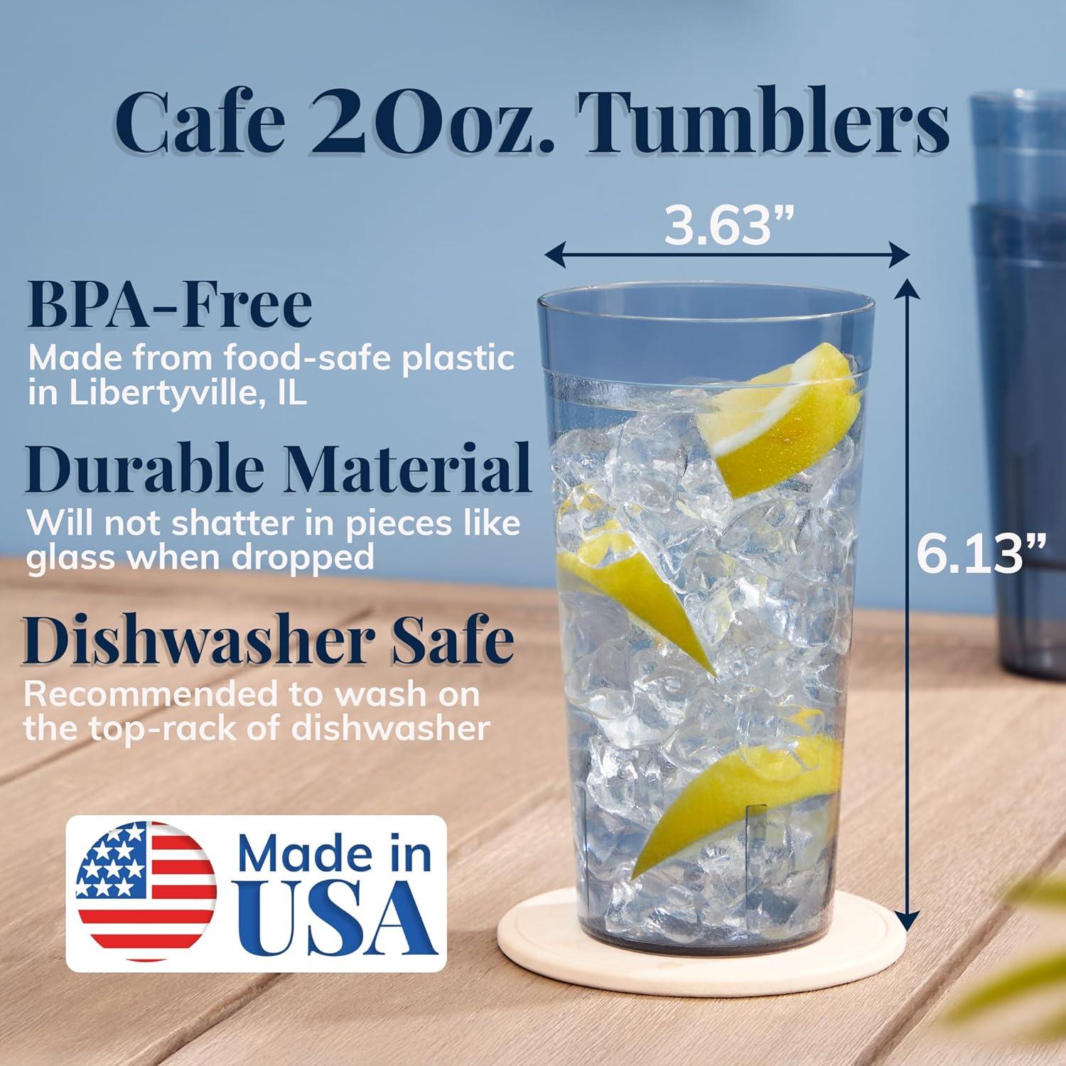 imageUS Acrylic Cafe Plastic Reusable Tumblers Set of 16 20ounce Water Cups in Clear Value Set of Restaurant Style Drinking Glasses Stackable BPAfree Made in the USA Toprack Dishwasher SafeGray