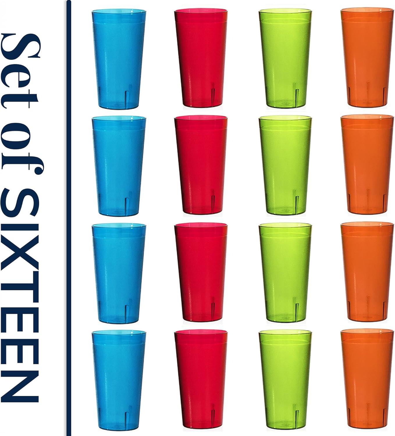 imageUS Acrylic Cafe Plastic Reusable Tumblers Set of 16 20ounce Water Cups in Clear Value Set of Restaurant Style Drinking Glasses Stackable BPAfree Made in the USA Toprack Dishwasher SafeAssorted