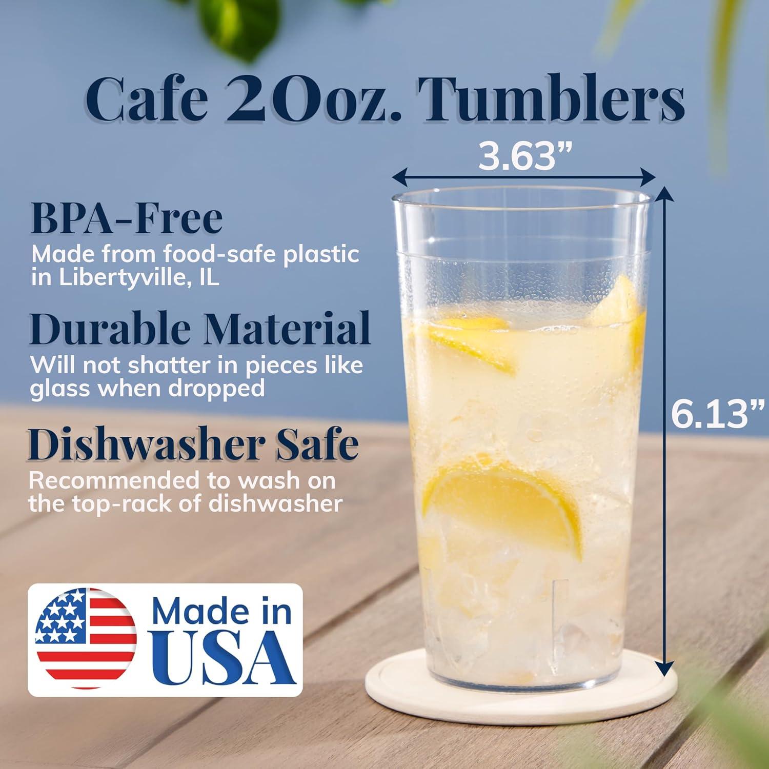 imageUS Acrylic Cafe Plastic Reusable Tumblers Set of 16 20ounce Water Cups in Clear Value Set of Restaurant Style Drinking Glasses Stackable BPAfree Made in the USA Toprack Dishwasher SafeClear