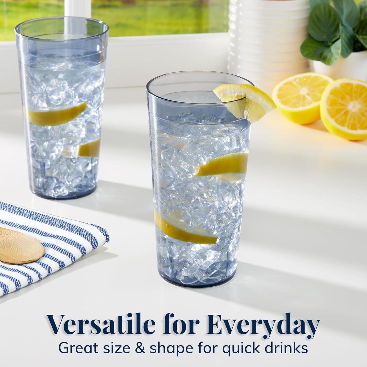 imageUS Acrylic Cafe Plastic Reusable Tumblers Set of 16 20ounce Water Cups in Clear Value Set of Restaurant Style Drinking Glasses Stackable BPAfree Made in the USA Toprack Dishwasher SafeGray