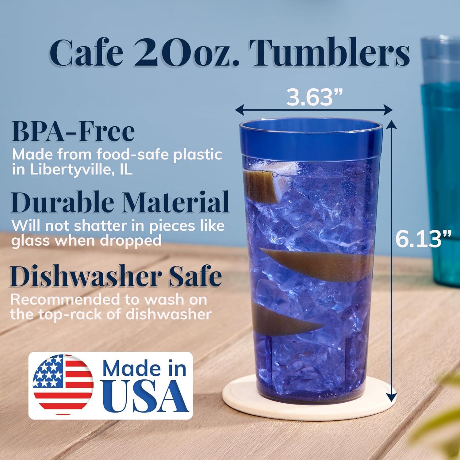 imageUS Acrylic Cafe Plastic Reusable Tumblers Set of 16 20ounce Water Cups in Clear Value Set of Restaurant Style Drinking Glasses Stackable BPAfree Made in the USA Toprack Dishwasher SafeCoastal