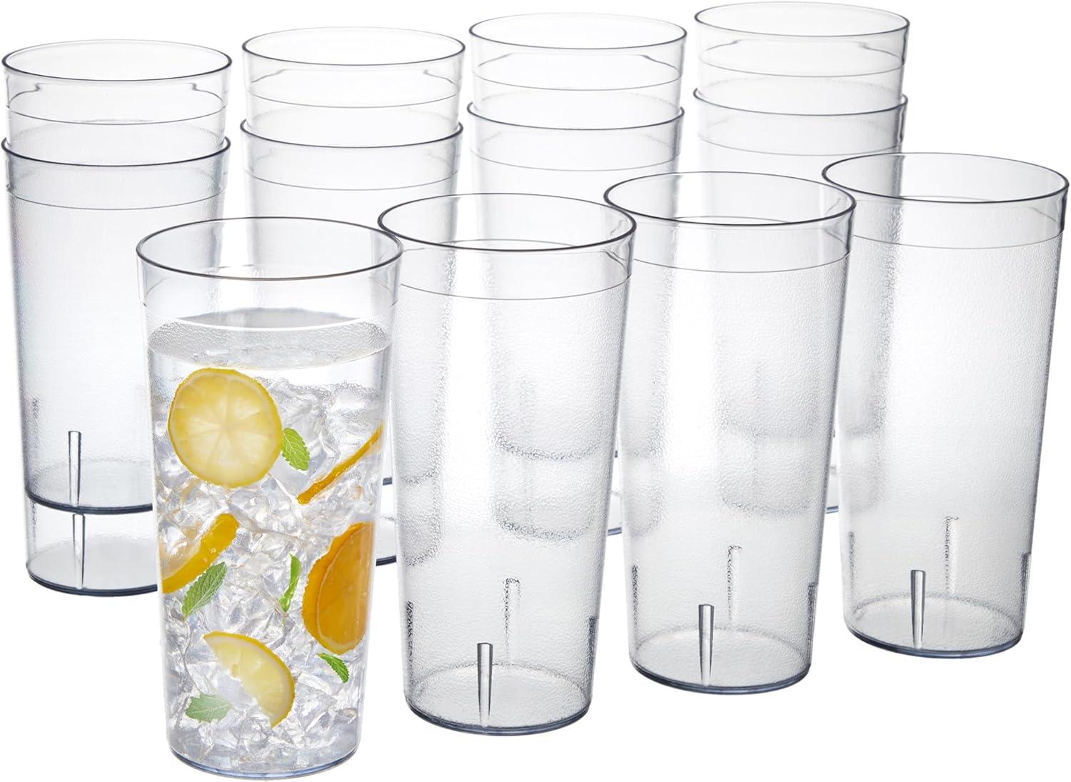 imageUS Acrylic Cafe Plastic Reusable Tumblers Set of 16 20ounce Water Cups in Clear Value Set of Restaurant Style Drinking Glasses Stackable BPAfree Made in the USA Toprack Dishwasher SafeClear