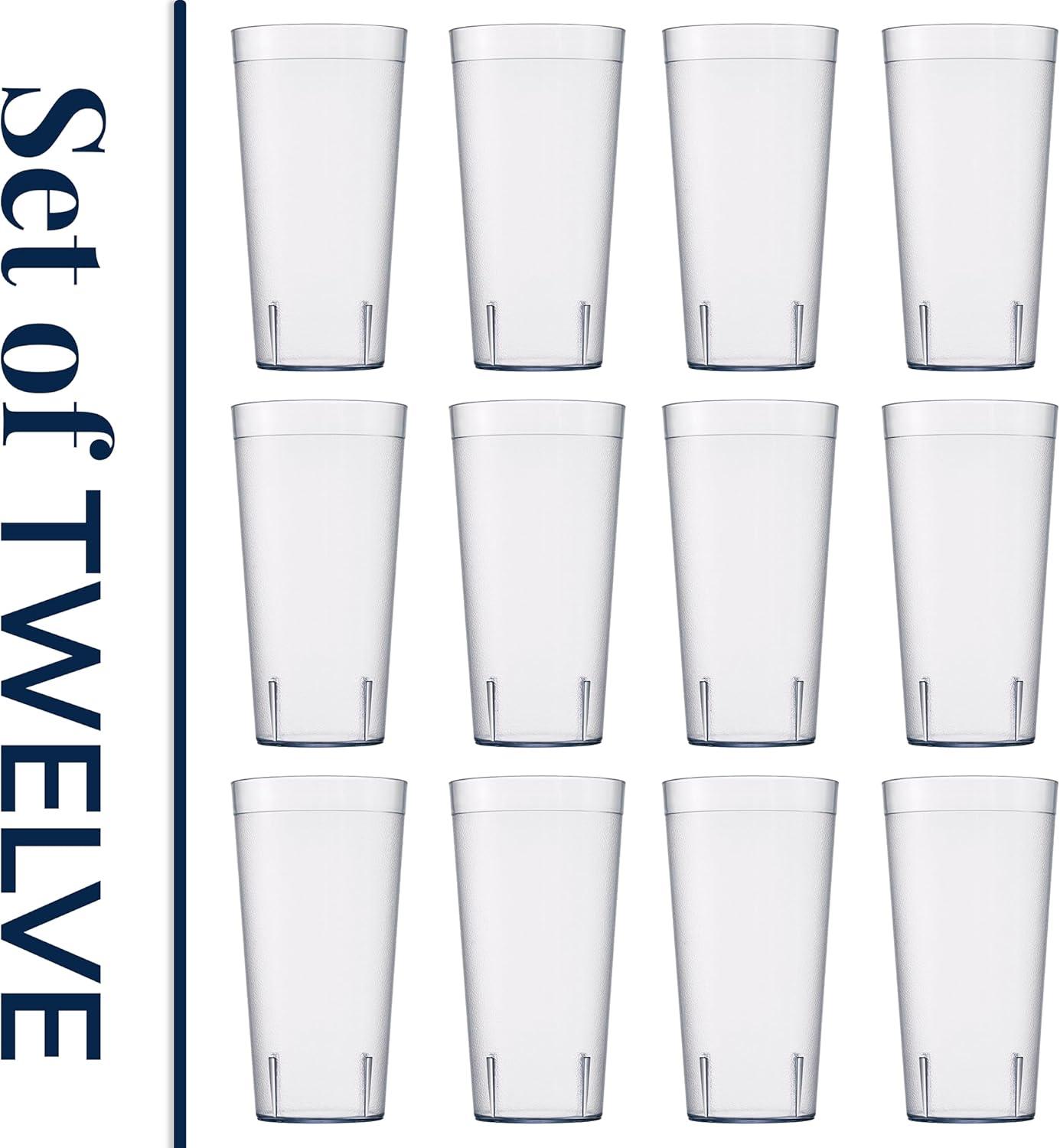 imageUS Acrylic Cafe Plastic Reusable Tumblers Set of 16 20ounce Water Cups in Clear Value Set of Restaurant Style Drinking Glasses Stackable BPAfree Made in the USA Toprack Dishwasher SafeClear