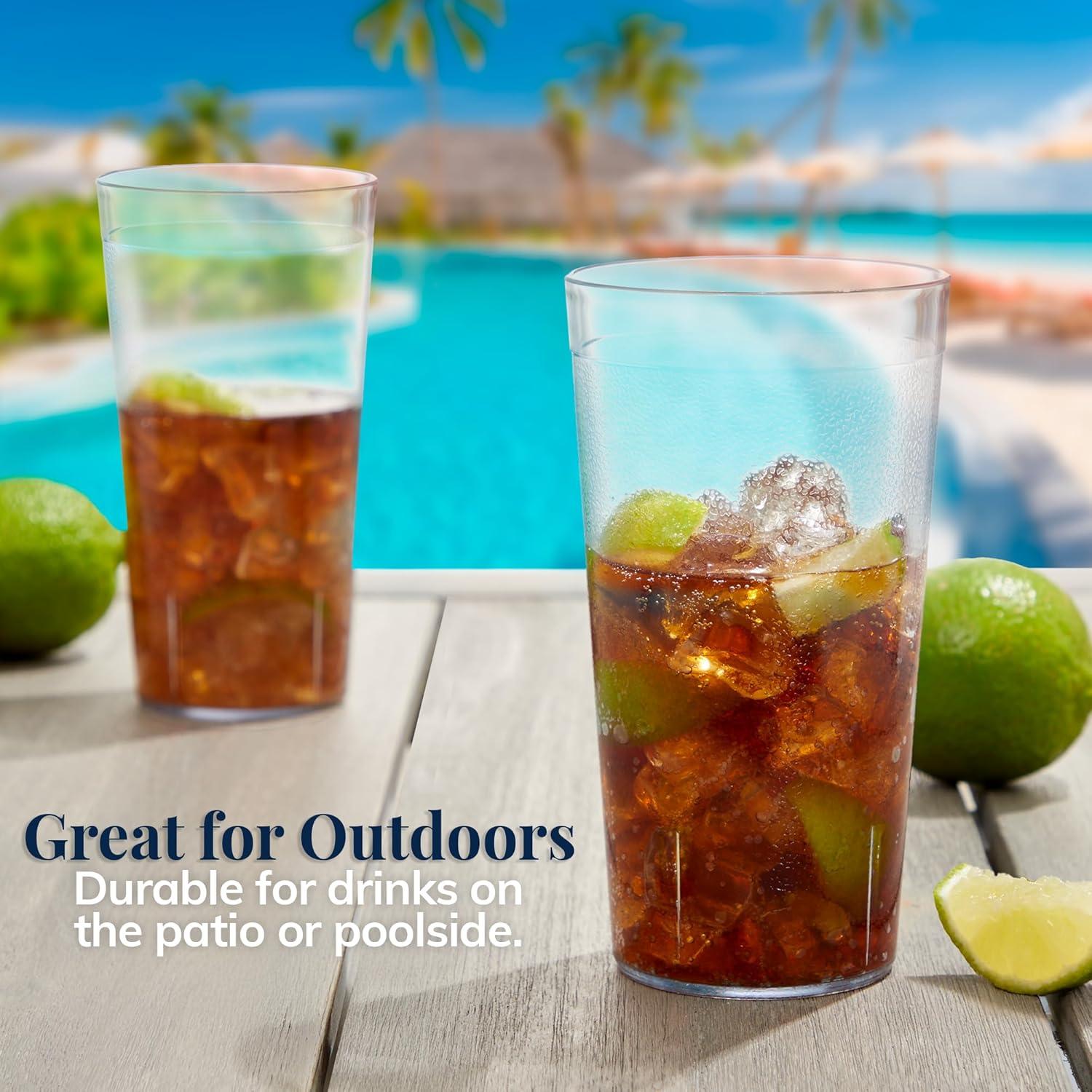 imageUS Acrylic Cafe Plastic Reusable Tumblers Set of 16 20ounce Water Cups in Clear Value Set of Restaurant Style Drinking Glasses Stackable BPAfree Made in the USA Toprack Dishwasher SafeClear