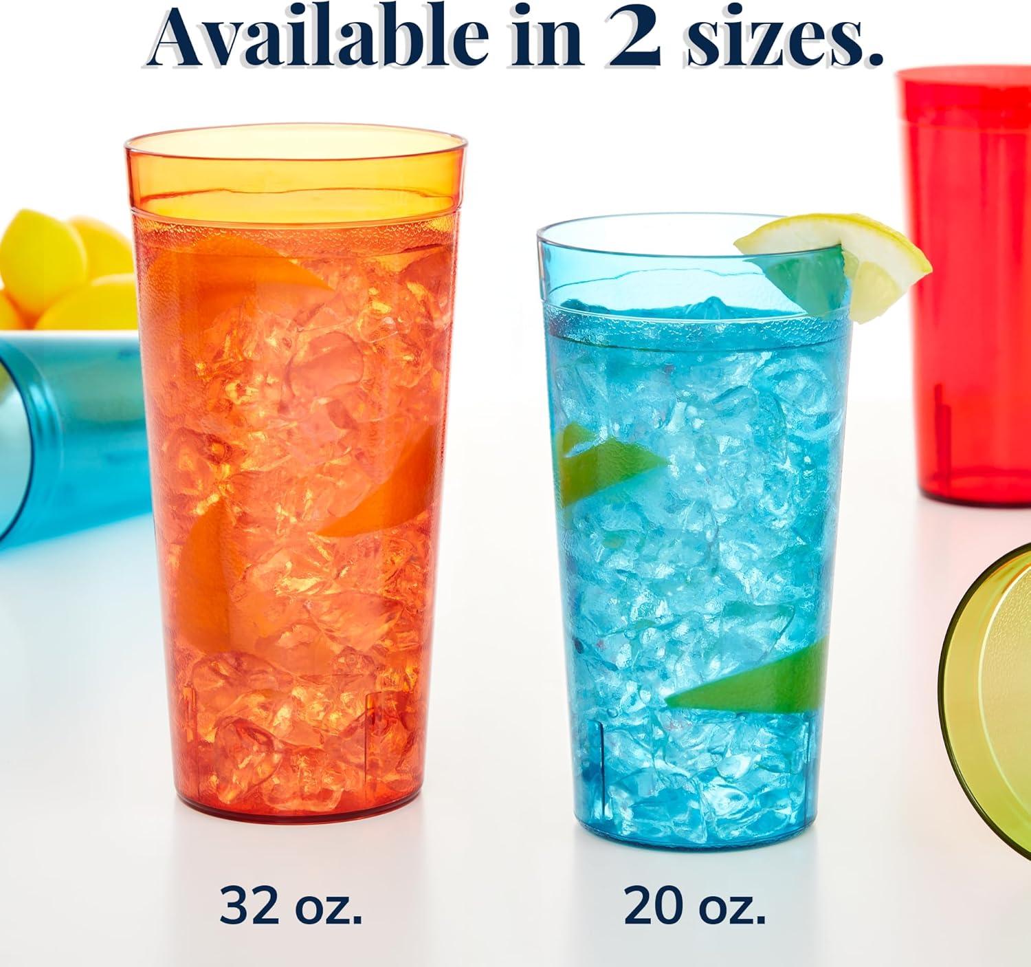 imageUS Acrylic Cafe Plastic Reusable Tumblers Set of 16 20ounce Water Cups in Clear Value Set of Restaurant Style Drinking Glasses Stackable BPAfree Made in the USA Toprack Dishwasher SafeAssorted