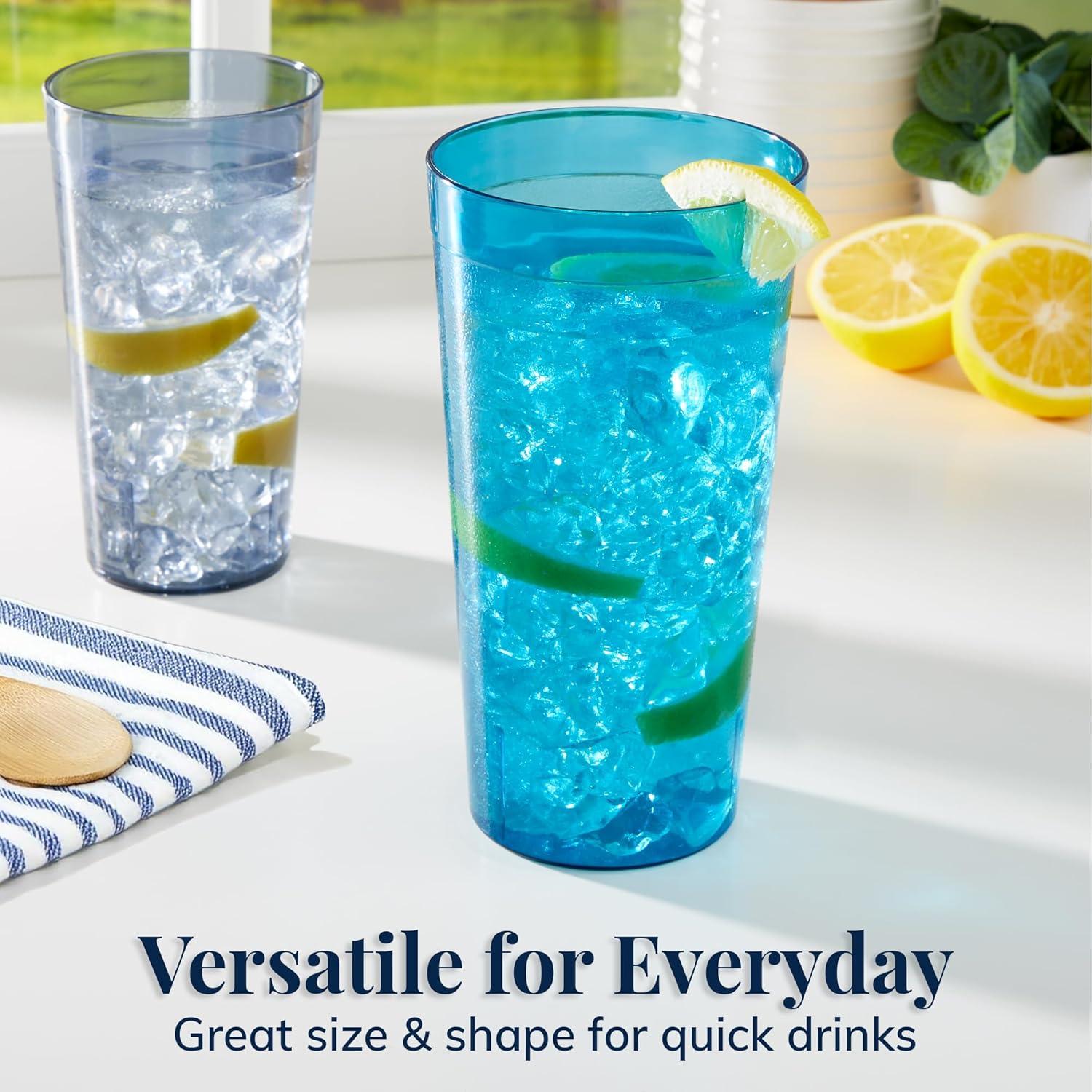imageUS Acrylic Cafe Plastic Reusable Tumblers Set of 16 20oz Water ampamp 32oz IcedTea Cups Coastal Colors Restaurant Style Drinking Glasses Stackable BPAfree Made in the USA Toprack Dishwasher Safe