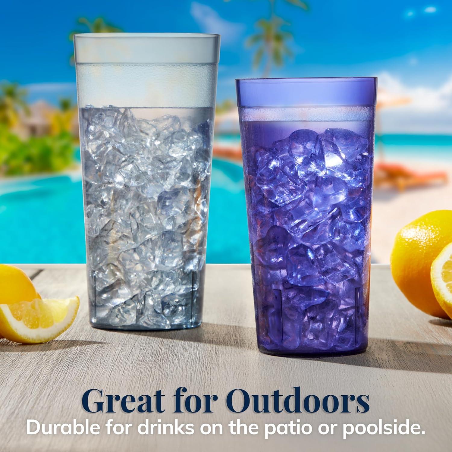 imageUS Acrylic Cafe Plastic Reusable Tumblers Set of 16 20oz Water ampamp 32oz IcedTea Cups Coastal Colors Restaurant Style Drinking Glasses Stackable BPAfree Made in the USA Toprack Dishwasher Safe