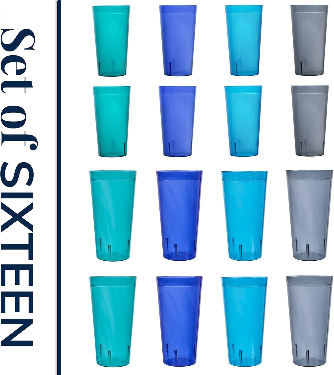 imageUS Acrylic Cafe Plastic Reusable Tumblers Set of 16 20oz Water ampamp 32oz IcedTea Cups Coastal Colors Restaurant Style Drinking Glasses Stackable BPAfree Made in the USA Toprack Dishwasher Safe