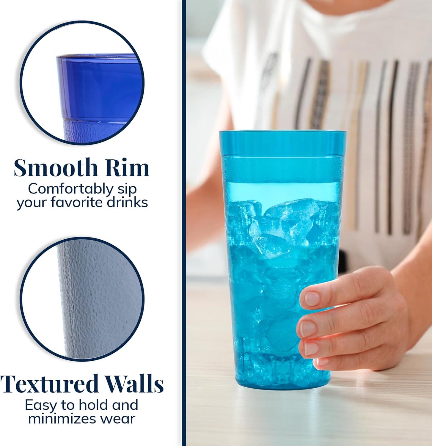 imageUS Acrylic Cafe Plastic Reusable Tumblers Set of 16 20oz Water ampamp 32oz IcedTea Cups Coastal Colors Restaurant Style Drinking Glasses Stackable BPAfree Made in the USA Toprack Dishwasher Safe