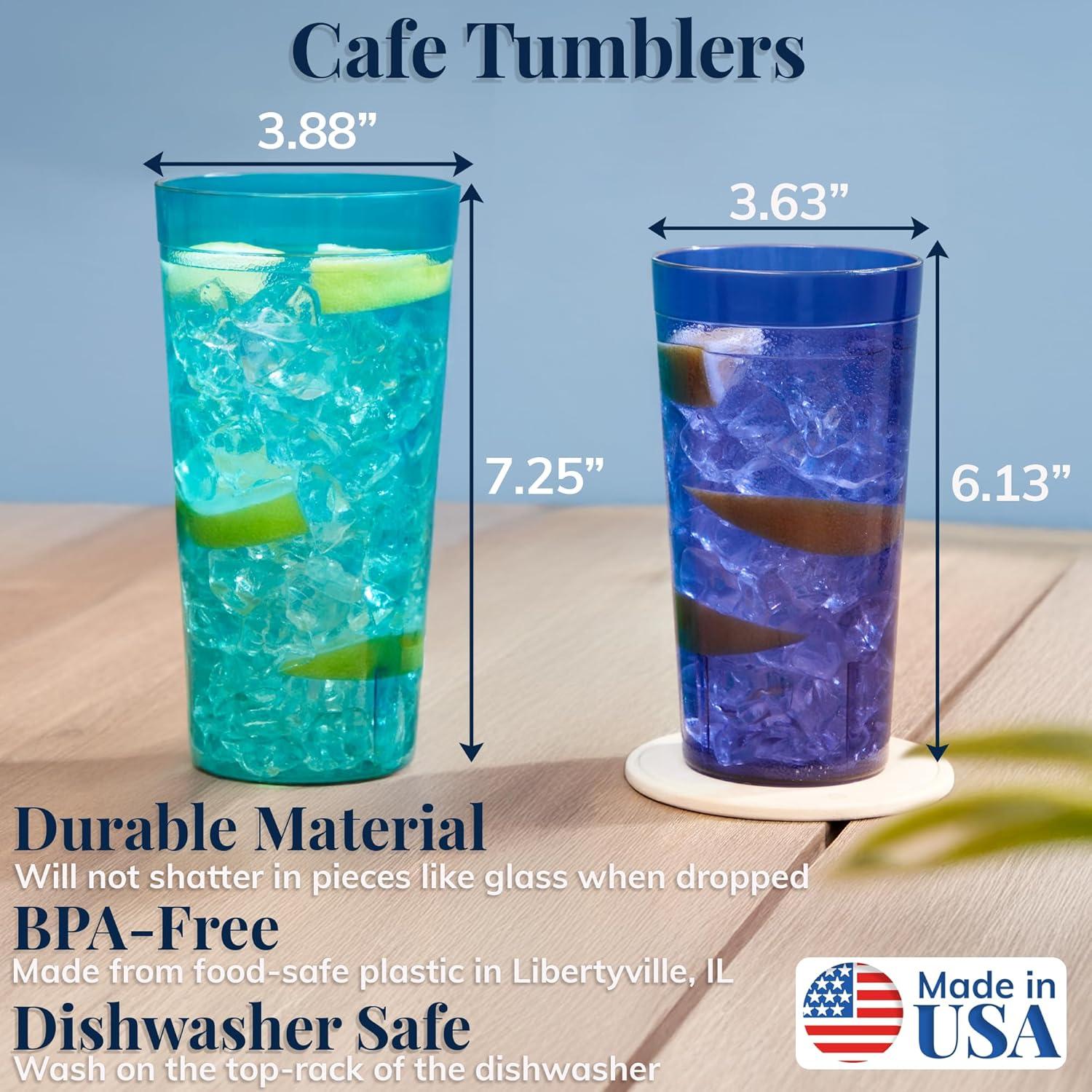 imageUS Acrylic Cafe Plastic Reusable Tumblers Set of 16 20oz Water ampamp 32oz IcedTea Cups Coastal Colors Restaurant Style Drinking Glasses Stackable BPAfree Made in the USA Toprack Dishwasher Safe