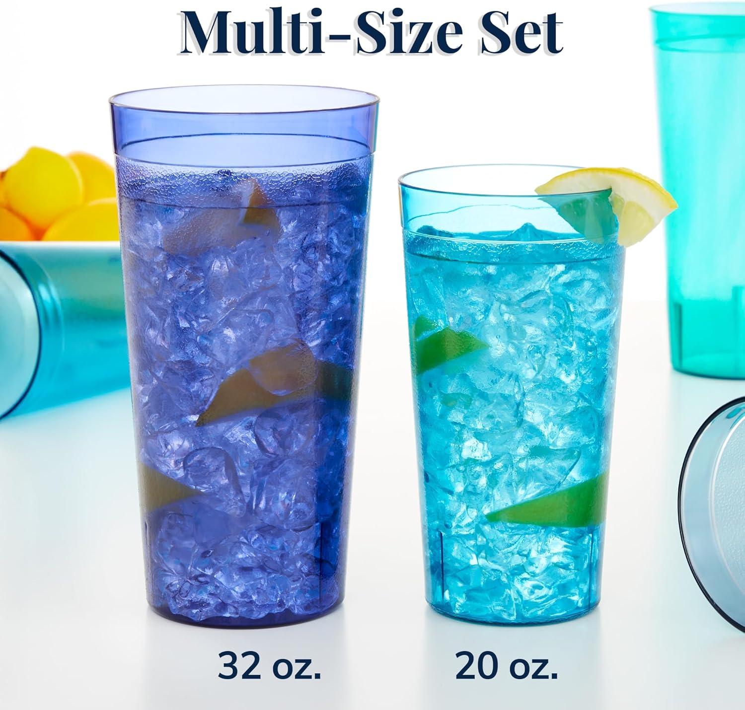 imageUS Acrylic Cafe Plastic Reusable Tumblers Set of 16 20oz Water ampamp 32oz IcedTea Cups Coastal Colors Restaurant Style Drinking Glasses Stackable BPAfree Made in the USA Toprack Dishwasher Safe