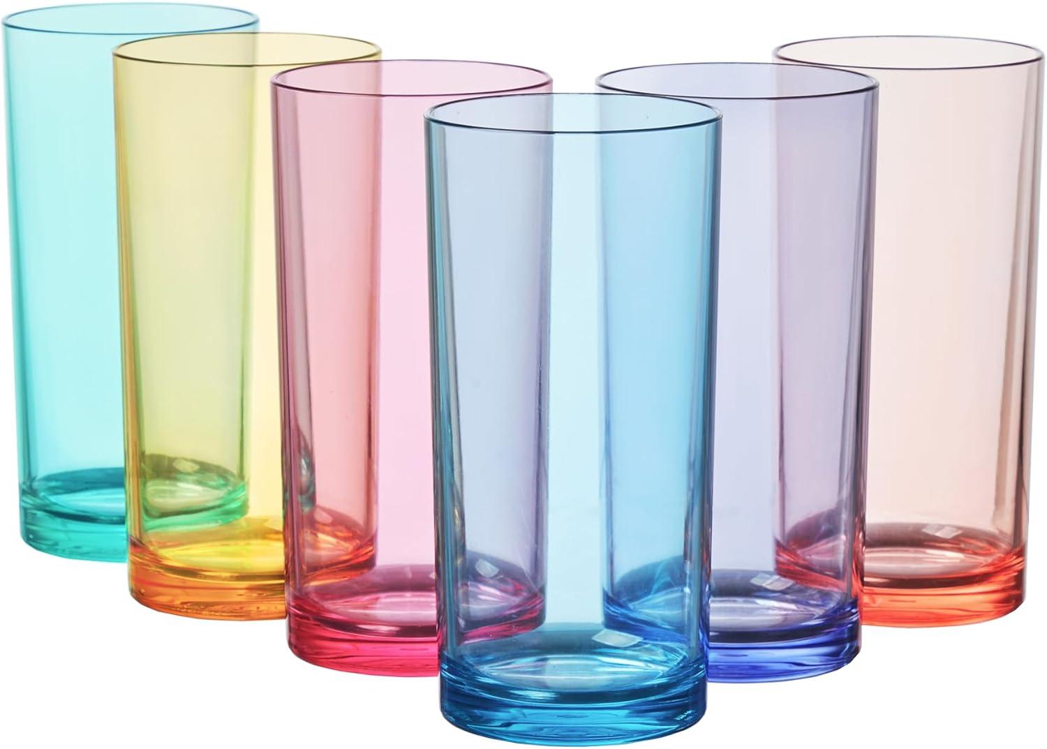 imageUS Acrylic Classic Clear Plastic Reusable Drinking Glasses Set of 6 24oz IcedTea Cups BPAFree Tumblers Made in USA TopRack Dishwasher SafeAssorted