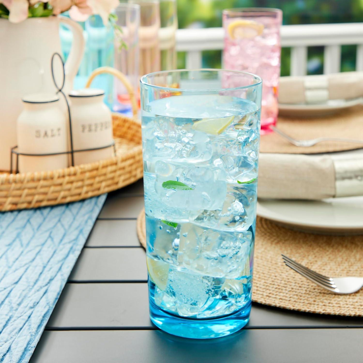 imageUS Acrylic Classic Clear Plastic Reusable Drinking Glasses Set of 6 24oz IcedTea Cups BPAFree Tumblers Made in USA TopRack Dishwasher SafeAssorted