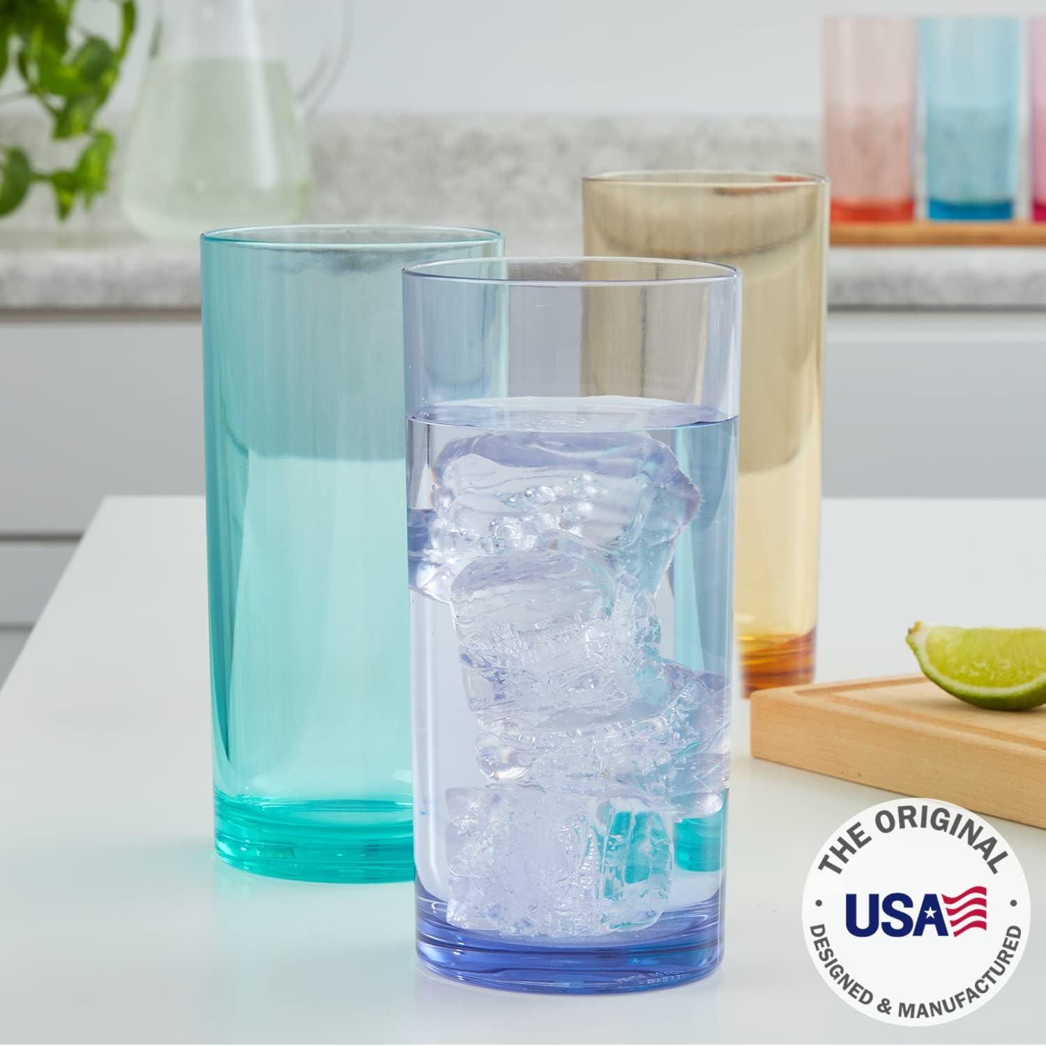 imageUS Acrylic Classic Clear Plastic Reusable Drinking Glasses Set of 6 24oz IcedTea Cups BPAFree Tumblers Made in USA TopRack Dishwasher SafeAssorted
