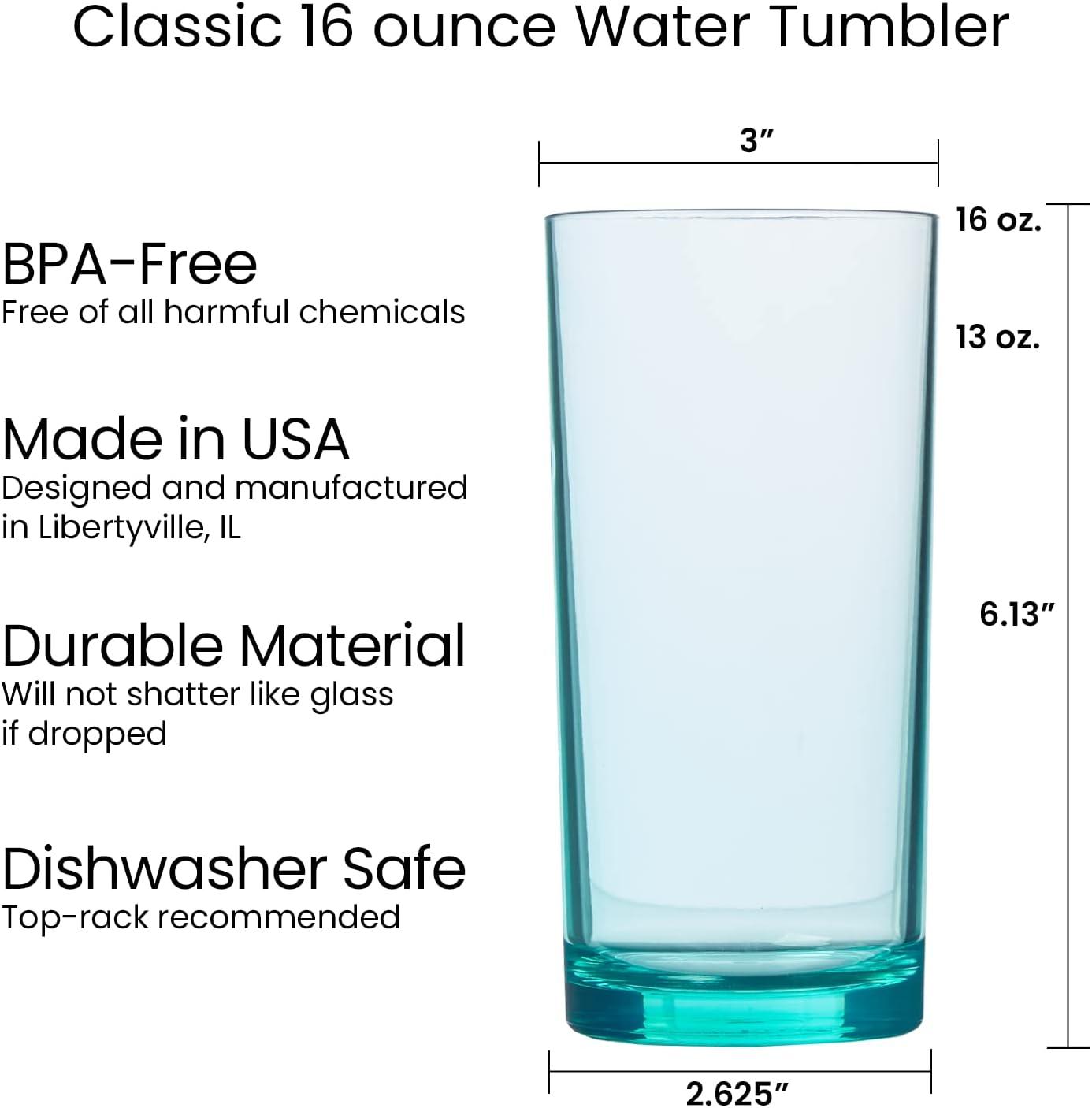 imageUS Acrylic Classic Clear Plastic Reusable Drinking Glasses Set of 6 24oz IcedTea Cups BPAFree Tumblers Made in USA TopRack Dishwasher SafeAssorted