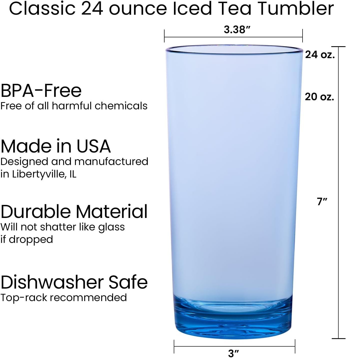 imageUS Acrylic Classic Clear Plastic Reusable Drinking Glasses Set of 6 24oz IcedTea Cups BPAFree Tumblers Made in USA TopRack Dishwasher SafeAssorted