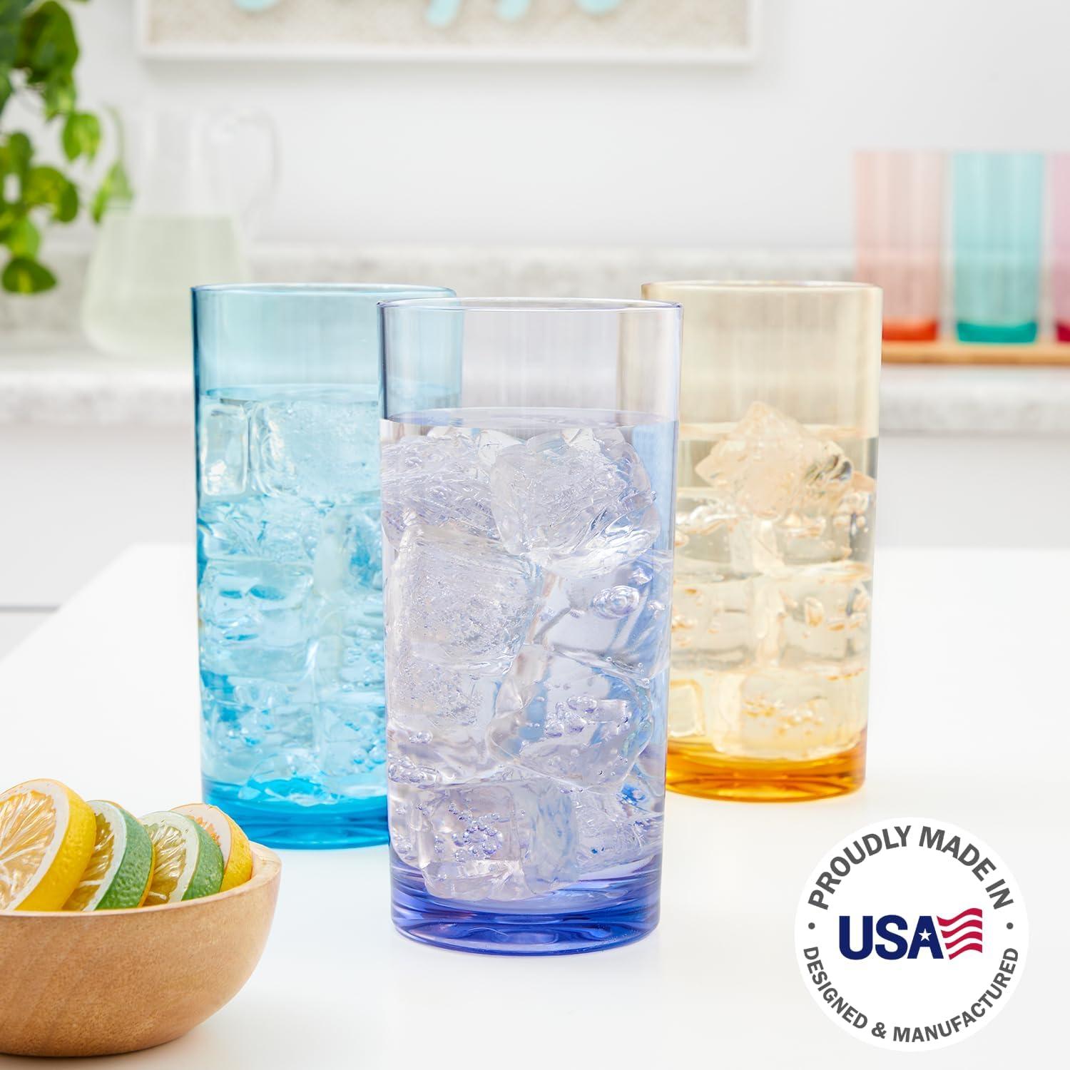 imageUS Acrylic Classic Clear Plastic Reusable Drinking Glasses Set of 6 24oz IcedTea Cups BPAFree Tumblers Made in USA TopRack Dishwasher SafeAssorted