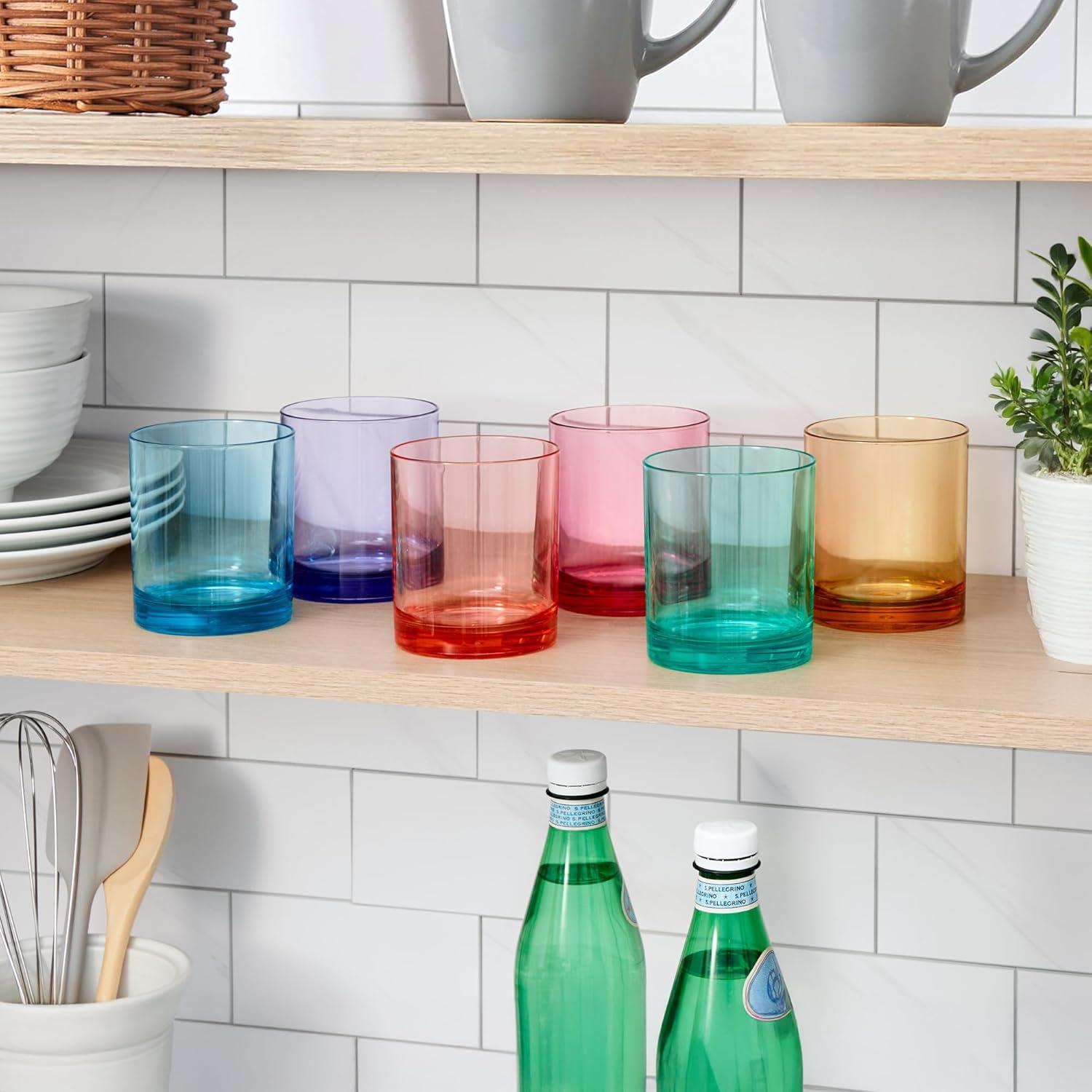 imageUS Acrylic Classic Clear Plastic Reusable Drinking Glasses Set of 6 24oz IcedTea Cups BPAFree Tumblers Made in USA TopRack Dishwasher SafeAssorted